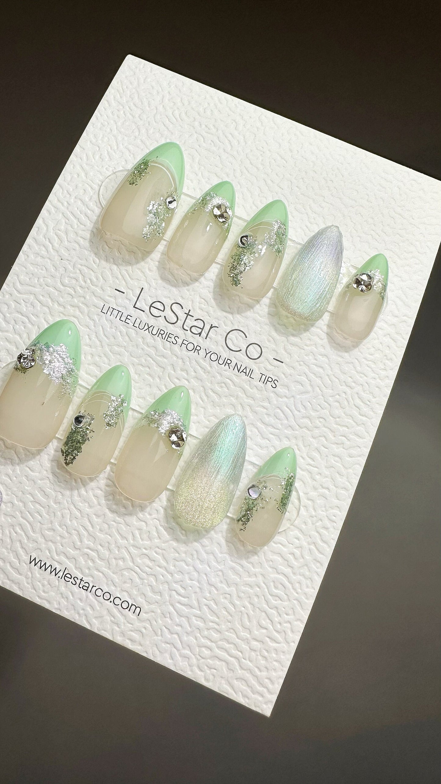 EOFY Reusable Icy Mint Shimmer | Premium Press on Nails Gel | Fake Nails | Cute Fun Colorful Gel Nail Artist faux nails ML719