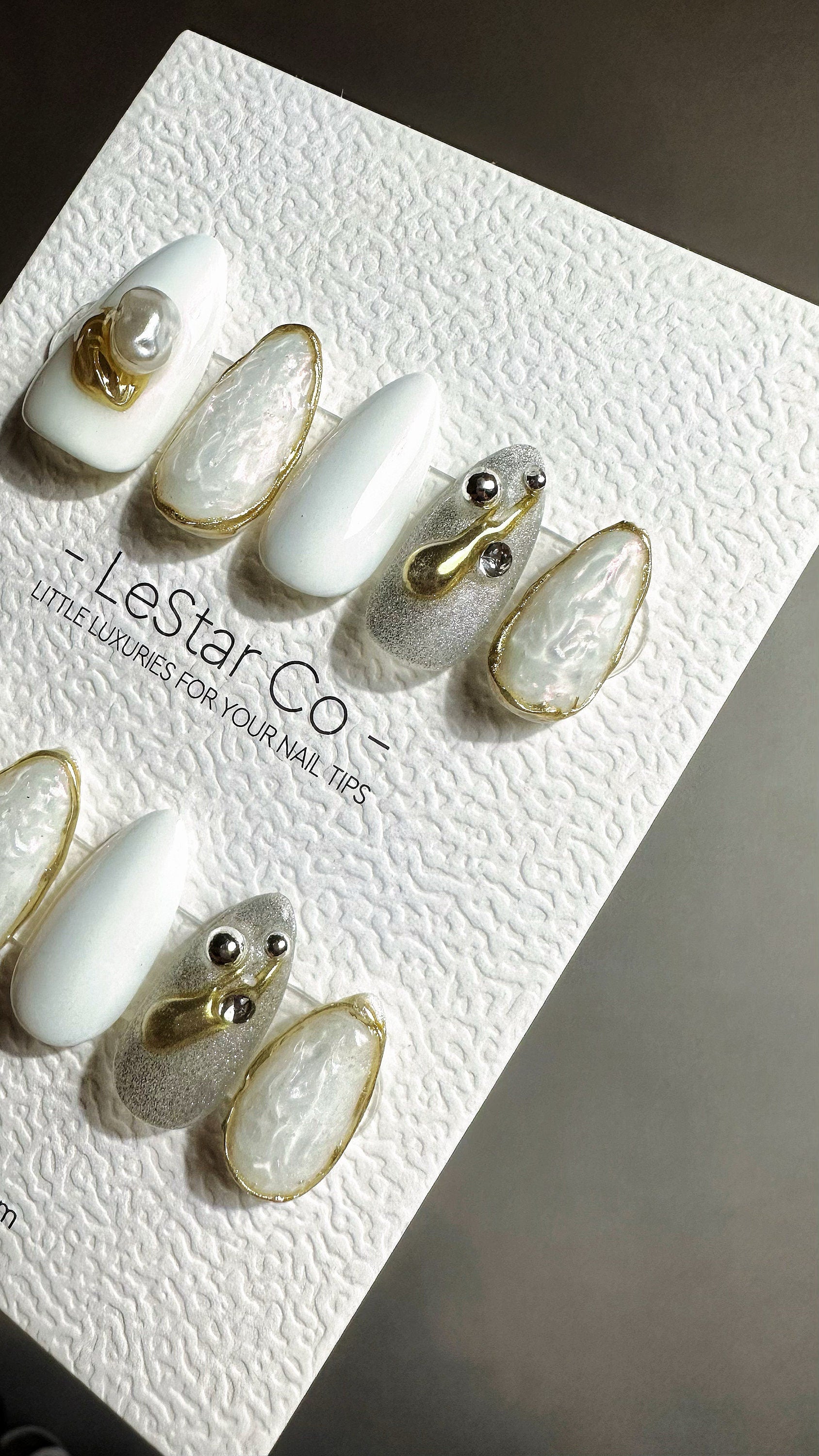 Reusable Opulent Pearls | Premium Press on Nails Gel Hand Painted Pressons Customizable Gel Nail Artist faux nails ML725