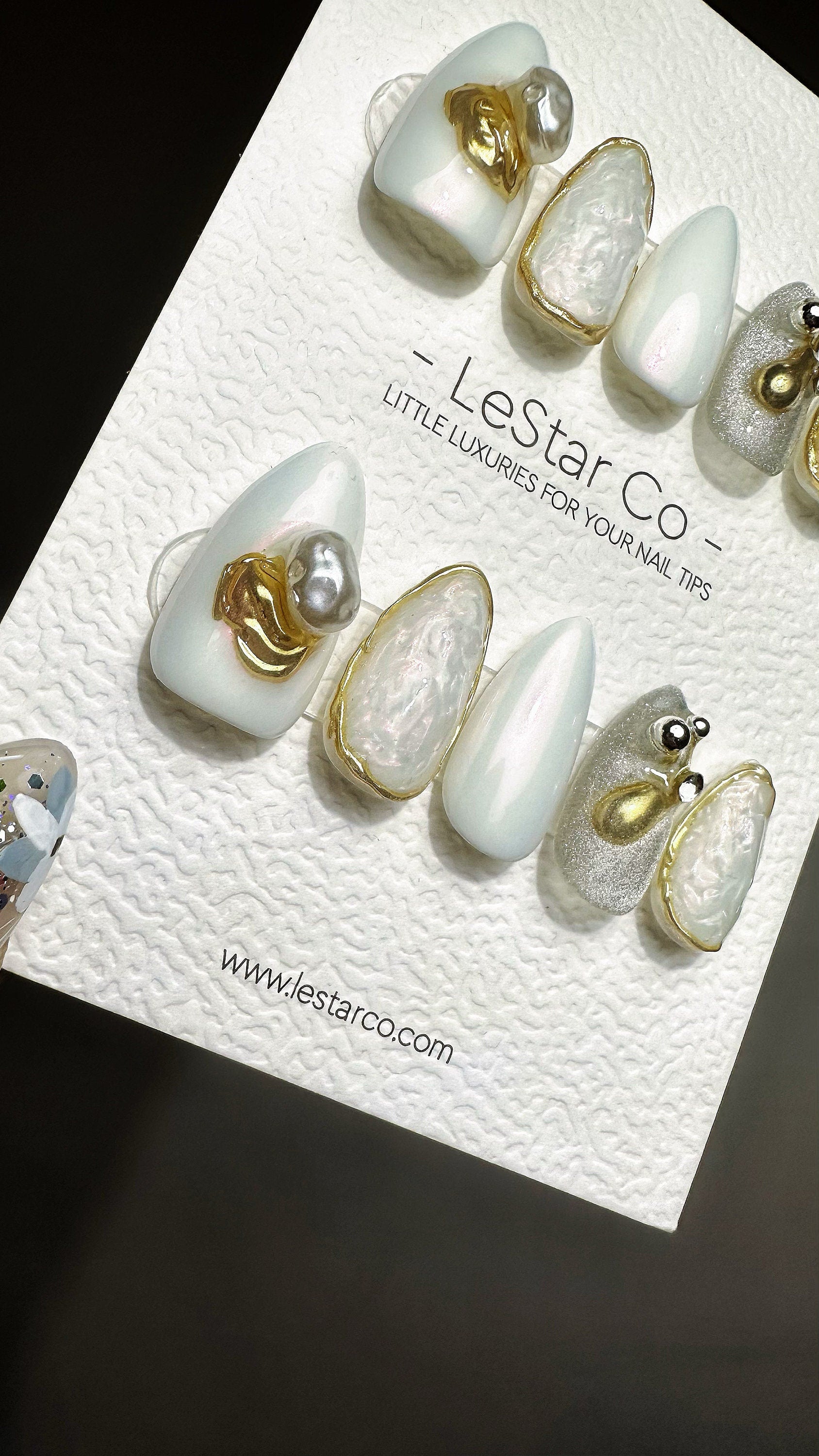 Reusable Opulent Pearls | Premium Press on Nails Gel Hand Painted Pressons Customizable Gel Nail Artist faux nails ML725