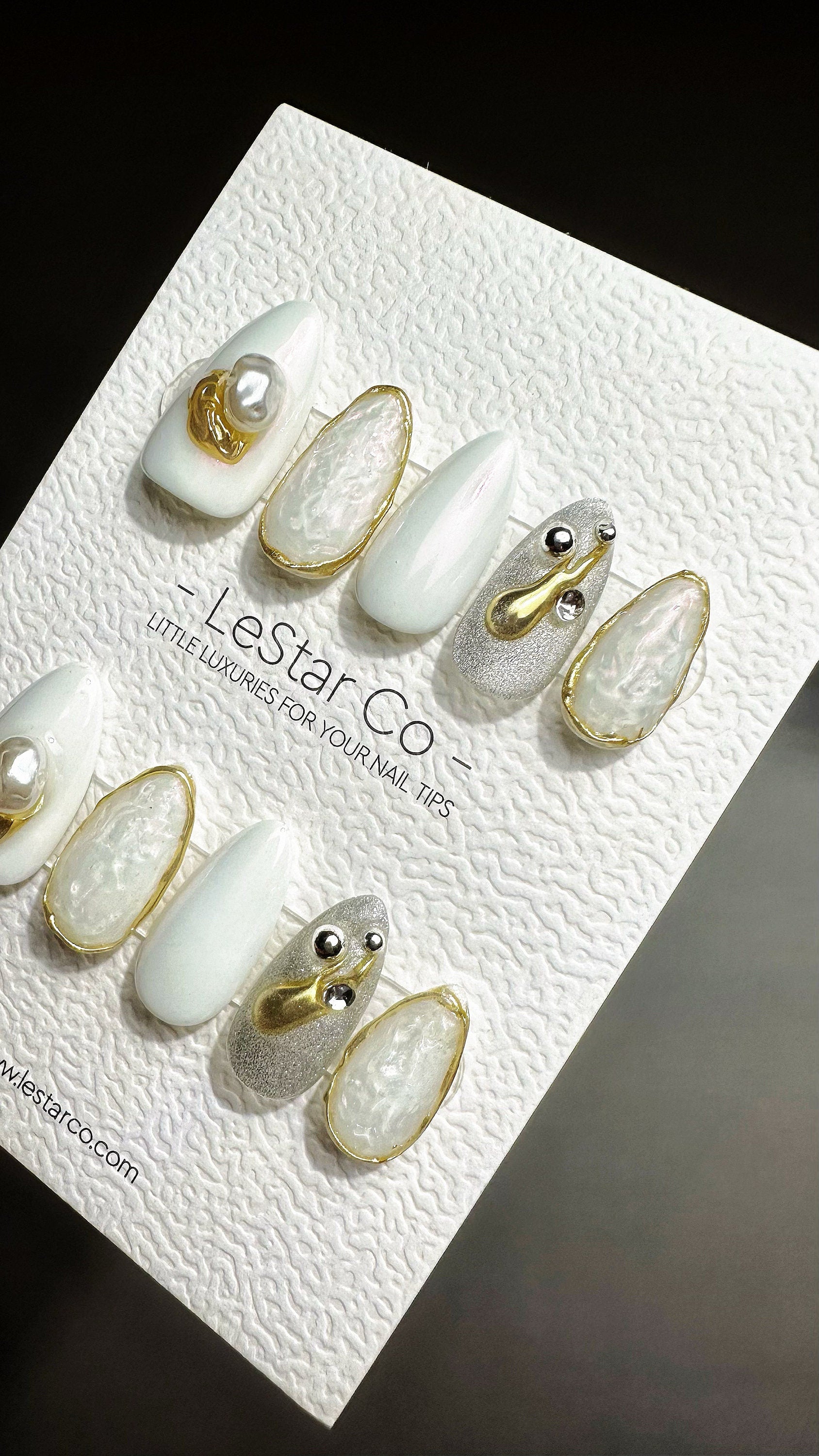 Reusable Opulent Pearls | Premium Press on Nails Gel Hand Painted Pressons Customizable Gel Nail Artist faux nails ML725