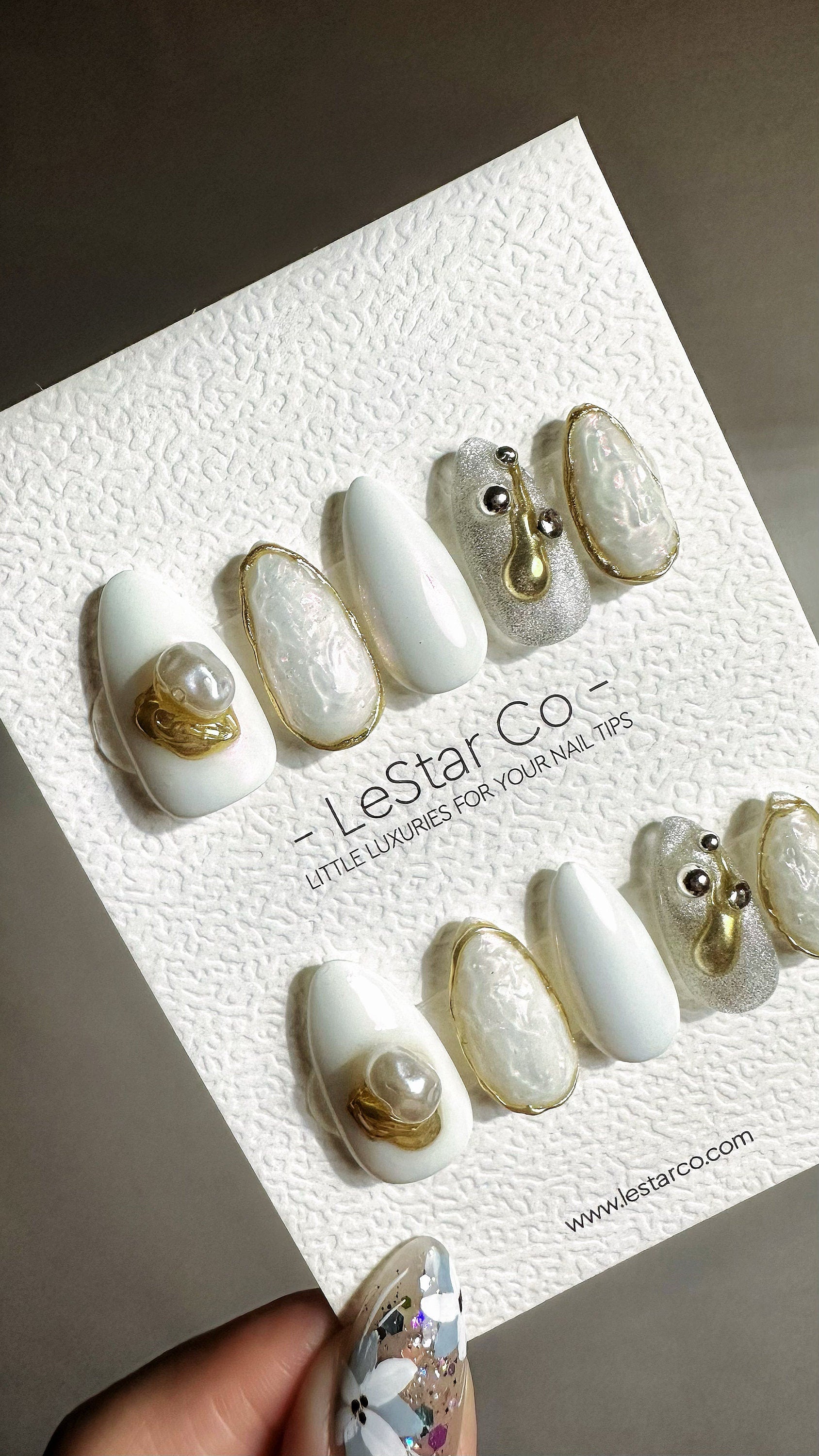 Reusable Opulent Pearls | Premium Press on Nails Gel Hand Painted Pressons Customizable Gel Nail Artist faux nails ML725