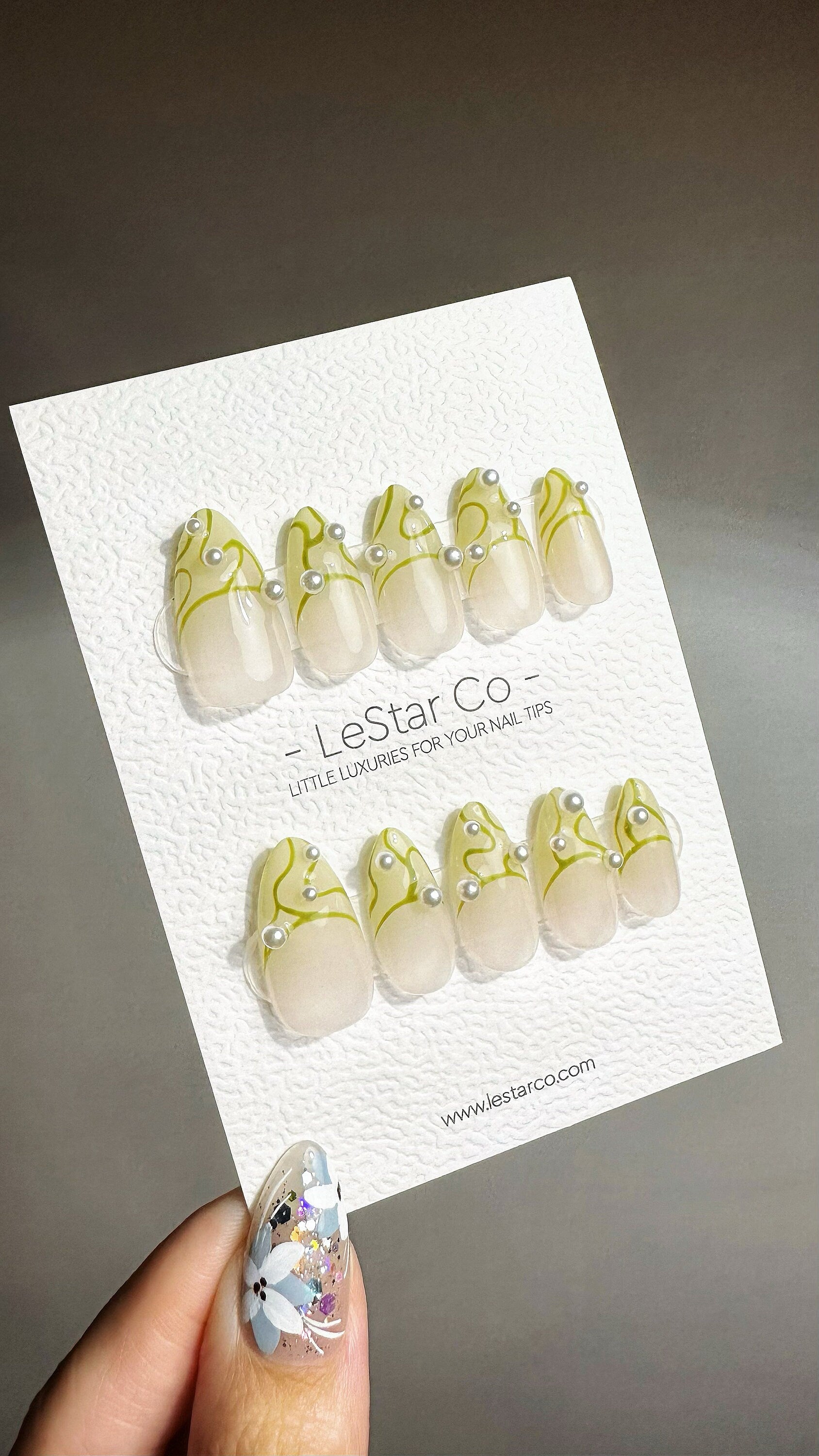 Reusable Citrus Splash French Tip with pearl | Press on Nails Gel | Fake Nails | Handmade Pressons faux nails ML727