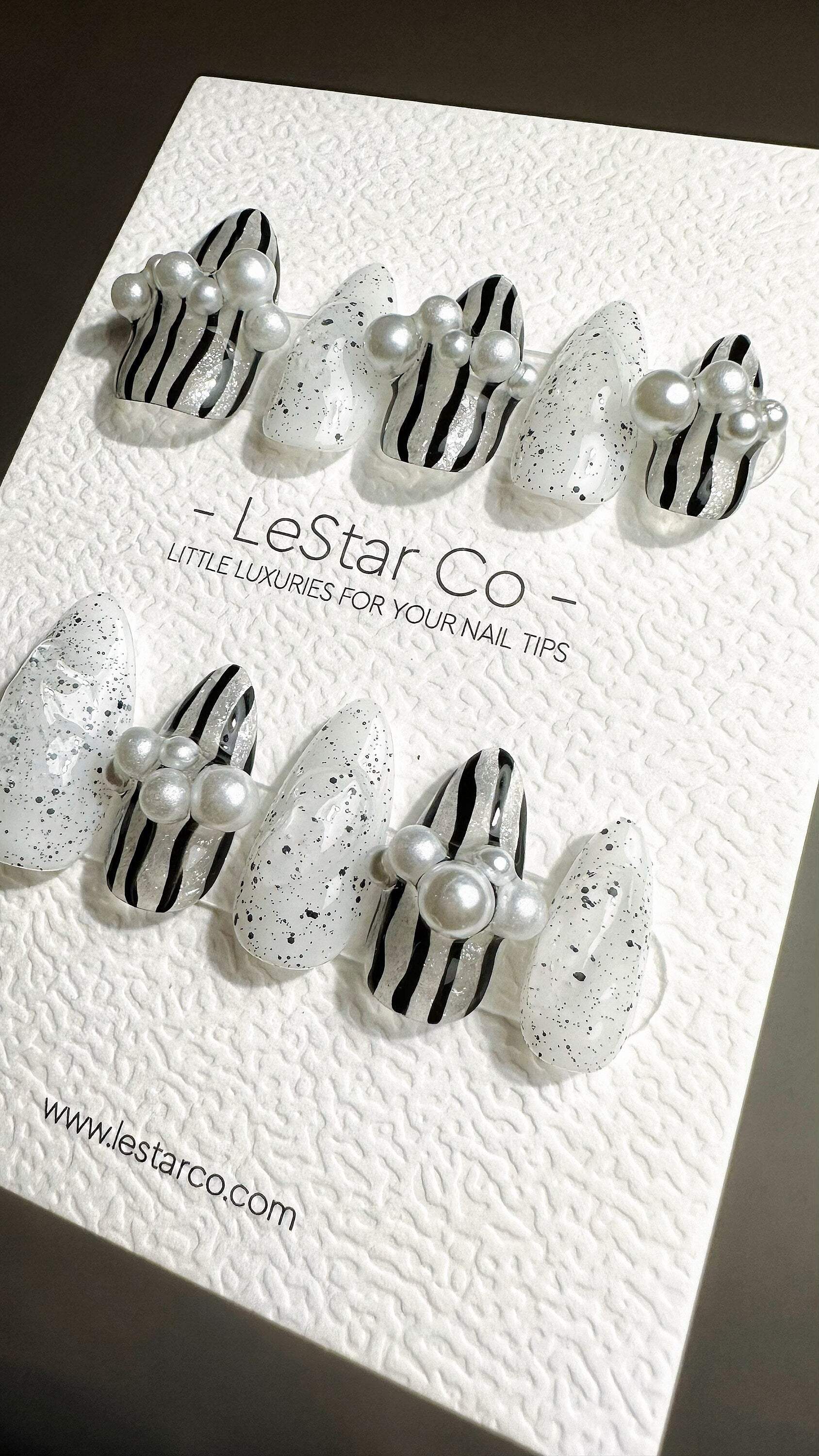 Reusable Monochrome Majesty | Premium Press on Nails Gel Hand Painted Pressons Customizable Gel Nail Artist faux nails ML728