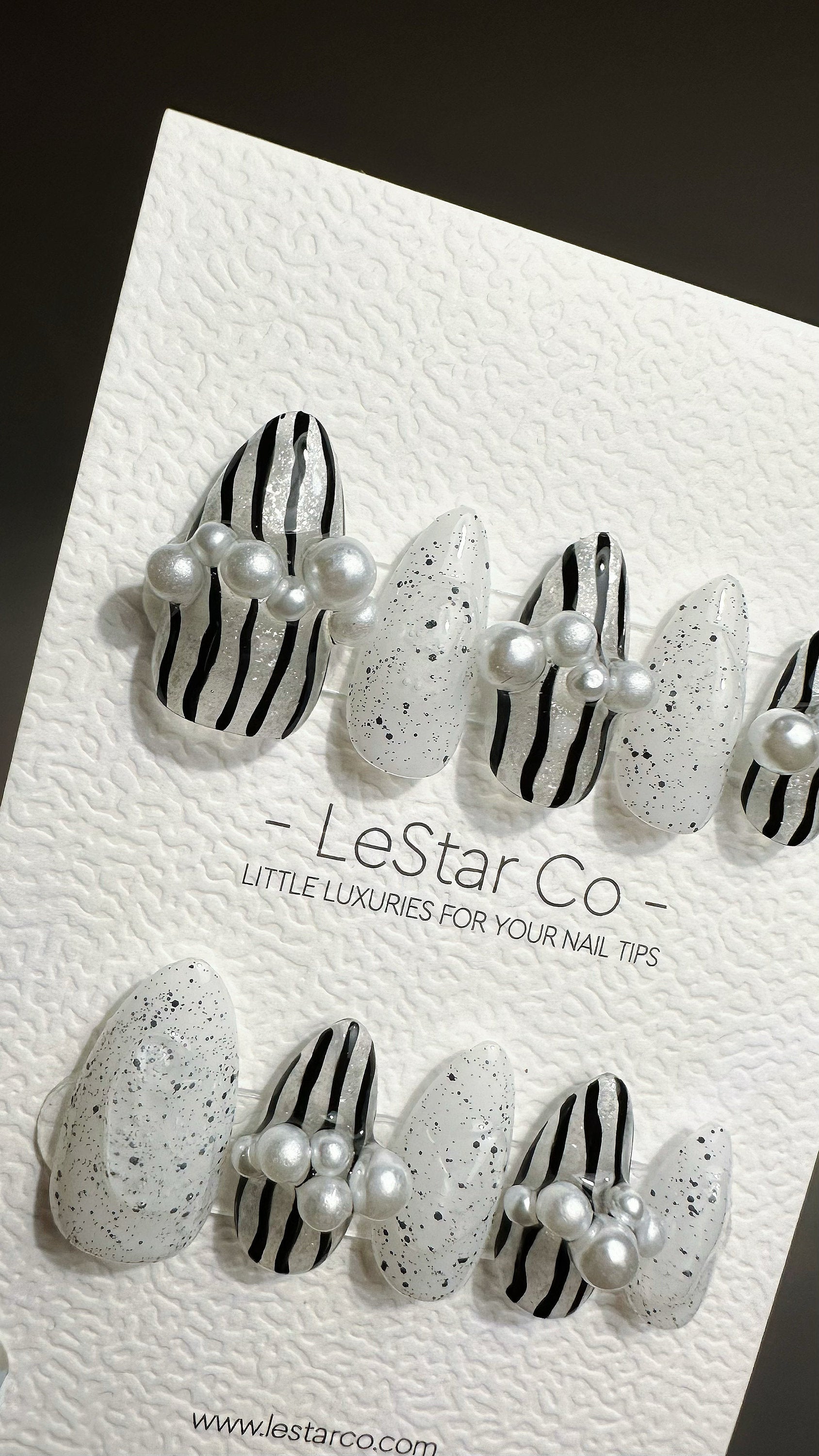 Reusable Monochrome Majesty | Premium Press on Nails Gel Hand Painted Pressons Customizable Gel Nail Artist faux nails ML728