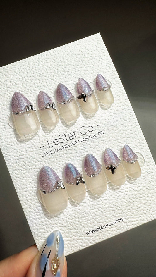 Reusable Timeless Dream French Tip with Pearl | Premium Press on Nails Gel | Fake Nails | Cute Fun Colorful Gel Nail faux nails QN738