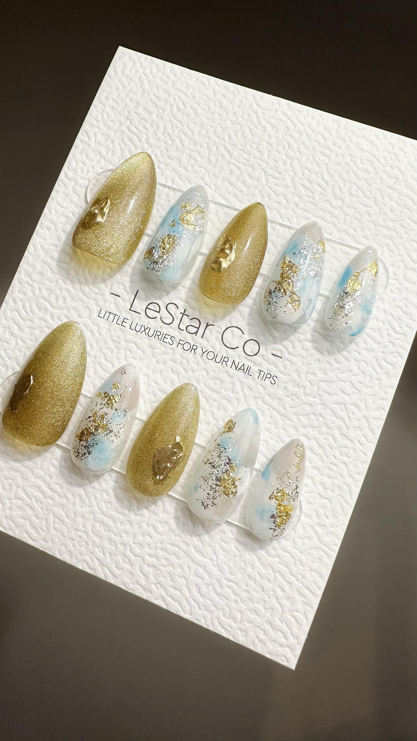 Reusable Golden Luxe Waterscape Cat Eye Effect| Premium Press on Nails Gel Hand Painted Pressons Customizable Gel Nail faux nails TMR786