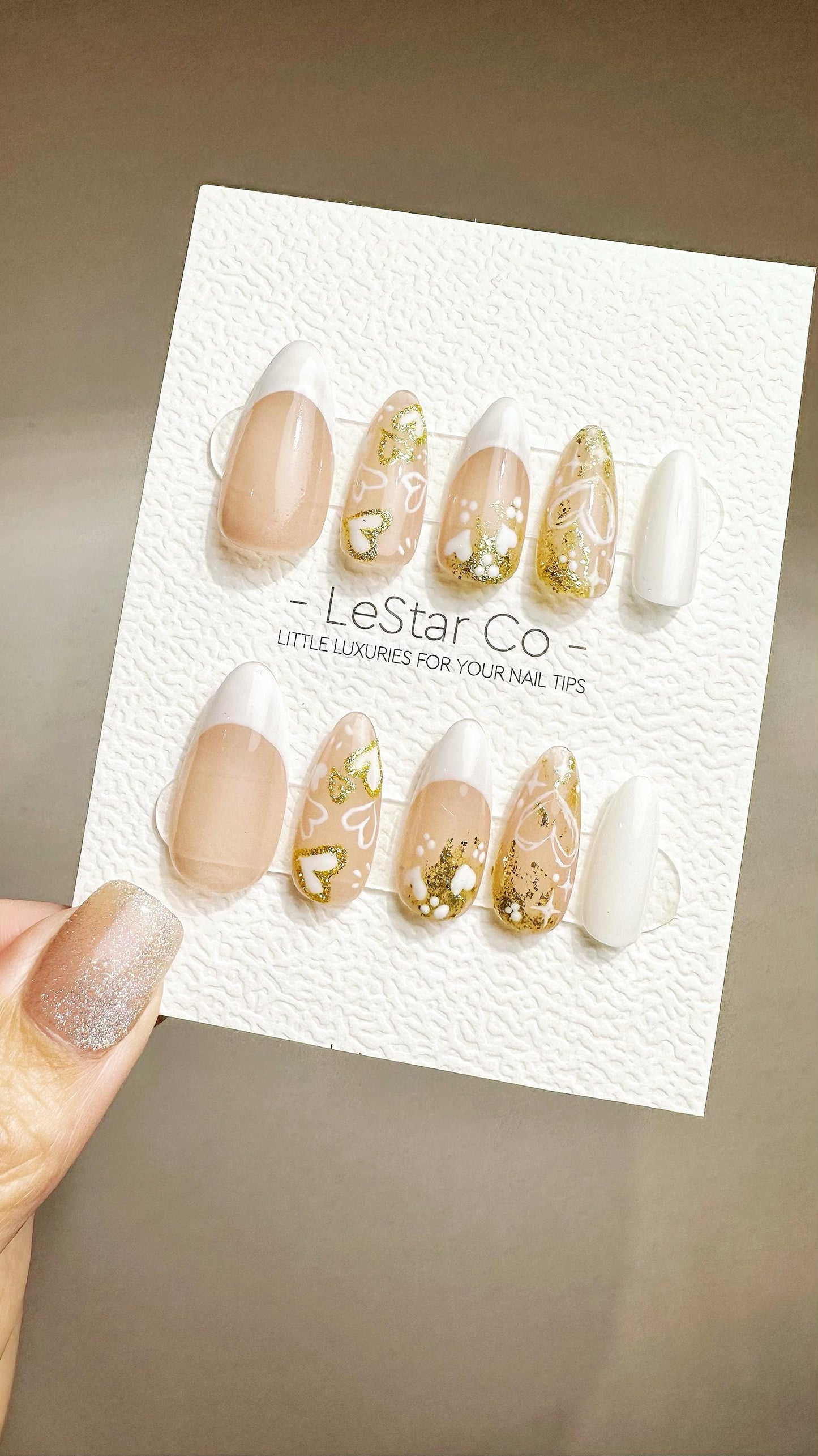 Reusable Golden Whispers French Tip | Premium Press on Nails Gel | Fake Nails | Cute Fun Colorful Gel Nail faux nails YR790