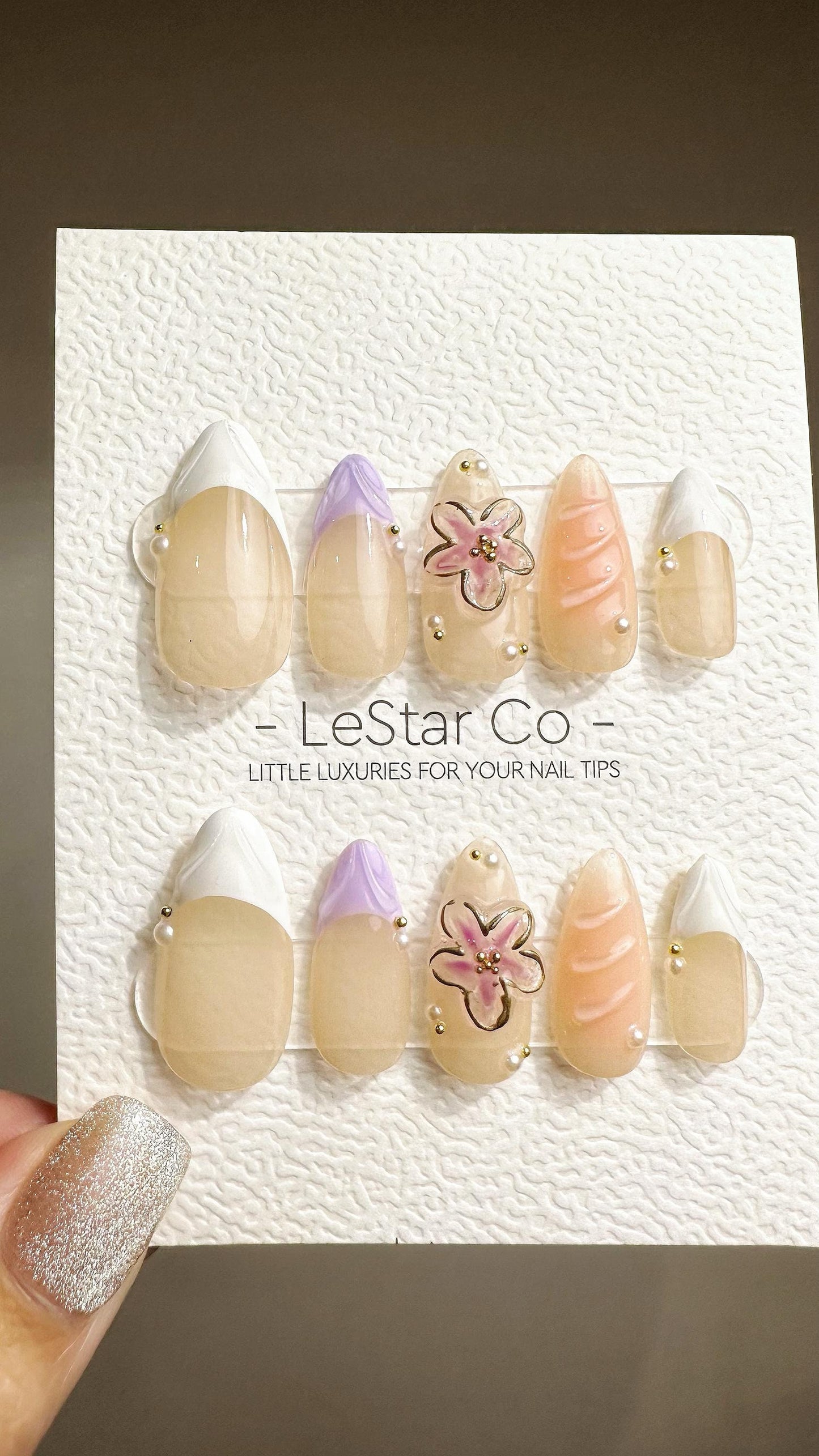 Reusable Serene Floral Glow | Premium Press on Nails Gel Hand Painted Pressons Customizable Gel Nail Artist faux nails ML793