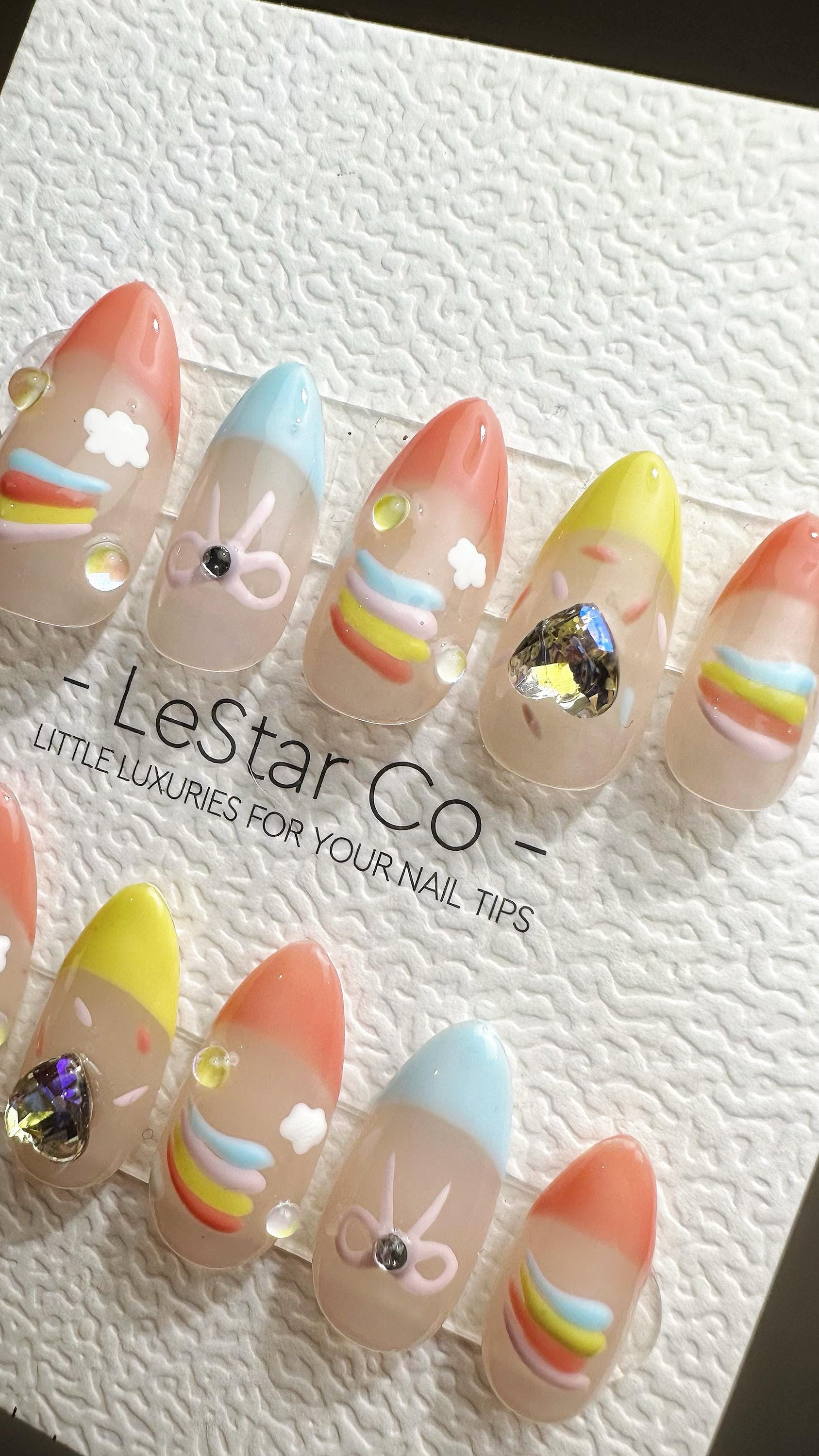 Reusable Rainbow Dreams French Tip| Premium Press on Nails Gel Hand Painted Pressons Customizable Gel Nail Artist faux nails ML799