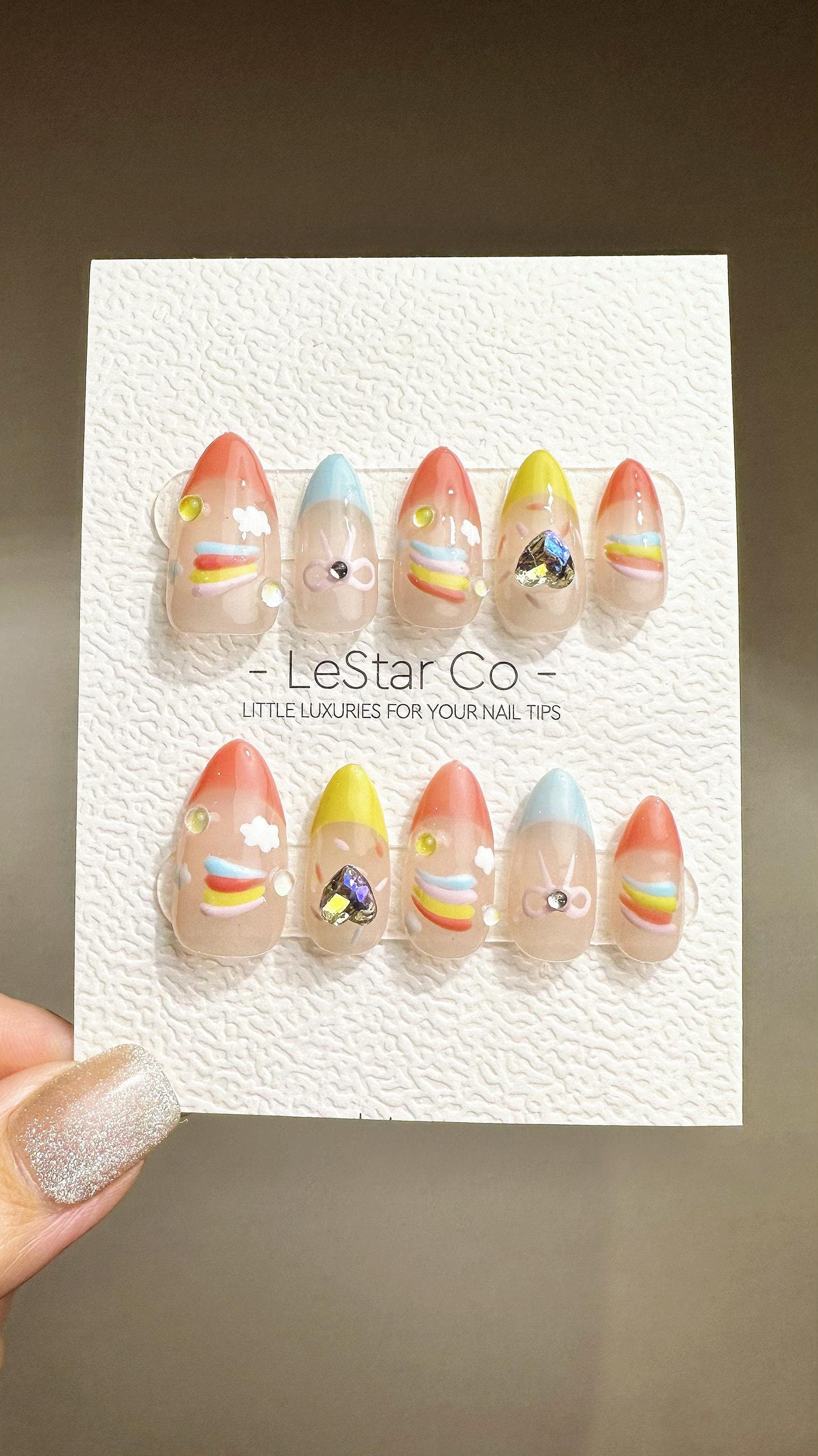 Reusable Rainbow Dreams French Tip| Premium Press on Nails Gel Hand Painted Pressons Customizable Gel Nail Artist faux nails ML799