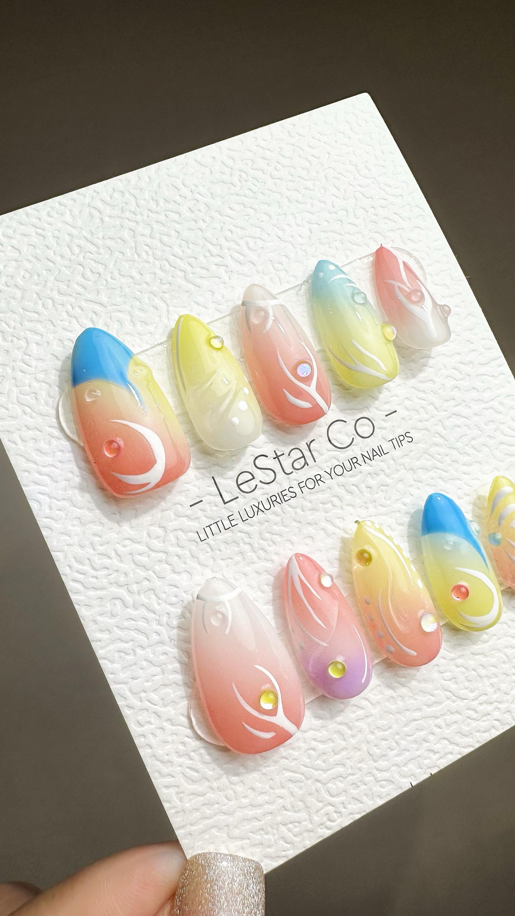 Reusable Tropical Breeze| Premium Press on Nails Gel Hand Painted Pressons Customizable Gel Nail Artist faux nails ML801