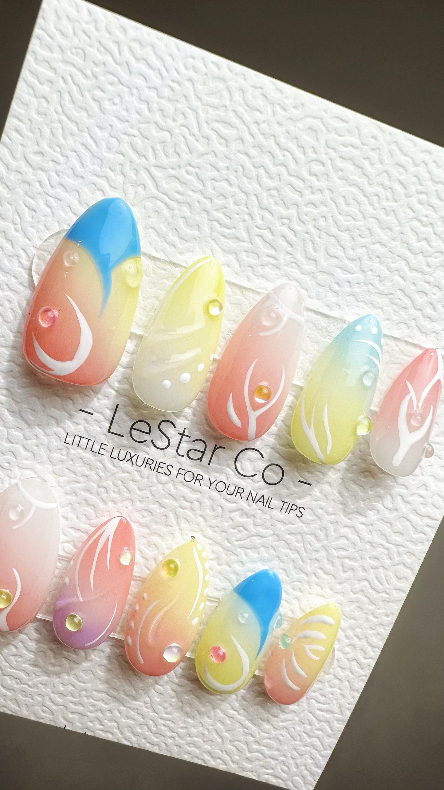 Reusable Tropical Breeze| Premium Press on Nails Gel Hand Painted Pressons Customizable Gel Nail Artist faux nails ML801