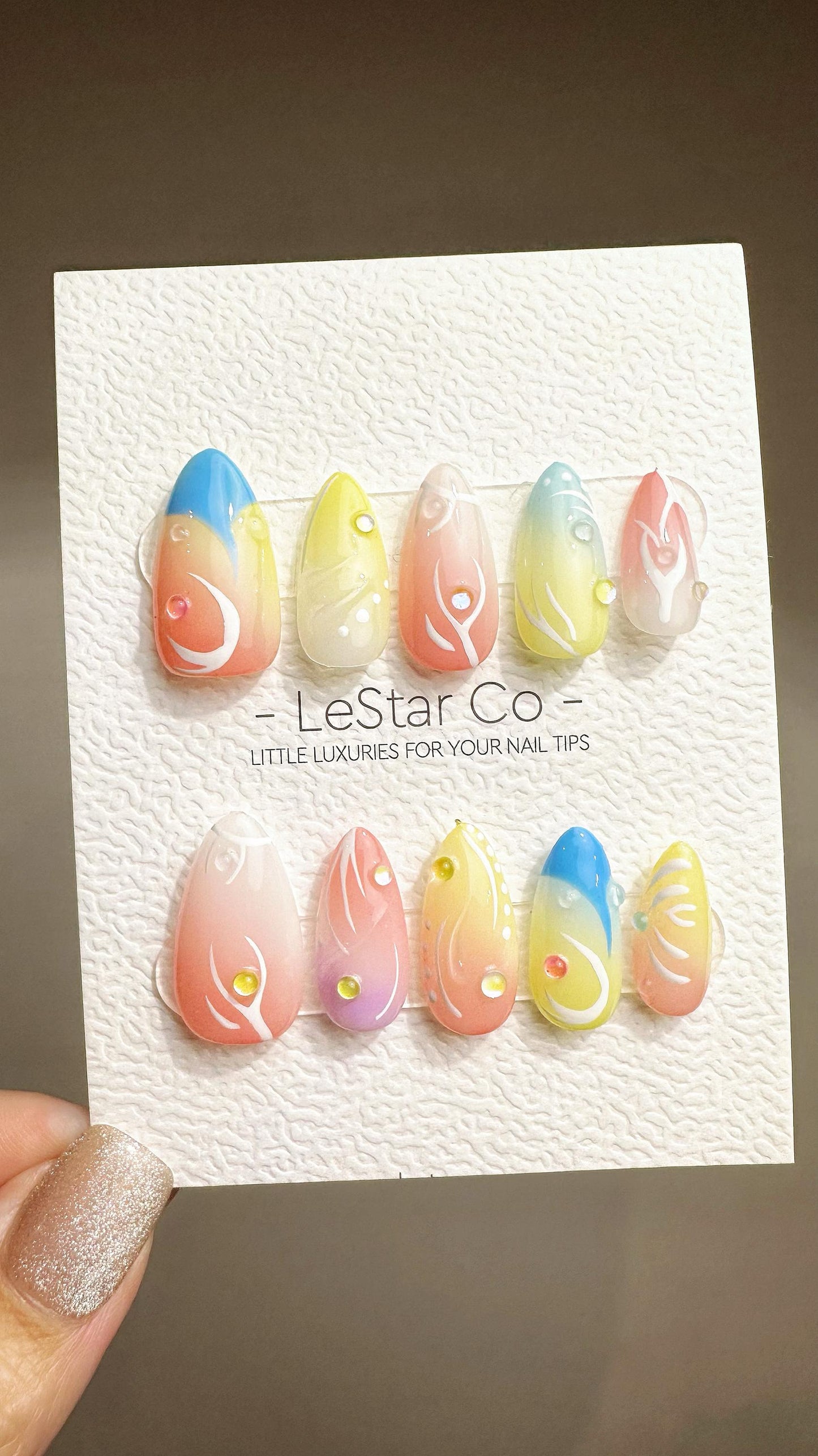 Reusable Tropical Breeze| Premium Press on Nails Gel Hand Painted Pressons Customizable Gel Nail Artist faux nails ML801