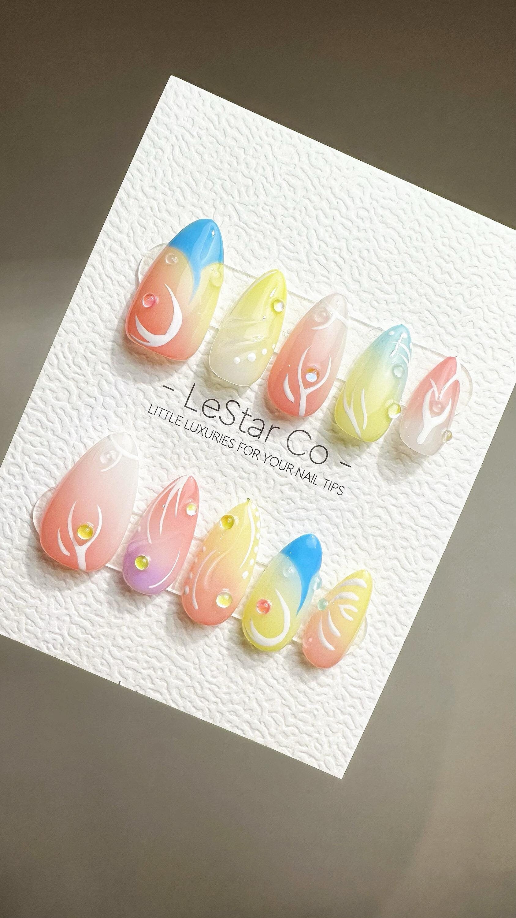 Reusable Tropical Breeze| Premium Press on Nails Gel Hand Painted Pressons Customizable Gel Nail Artist faux nails ML801