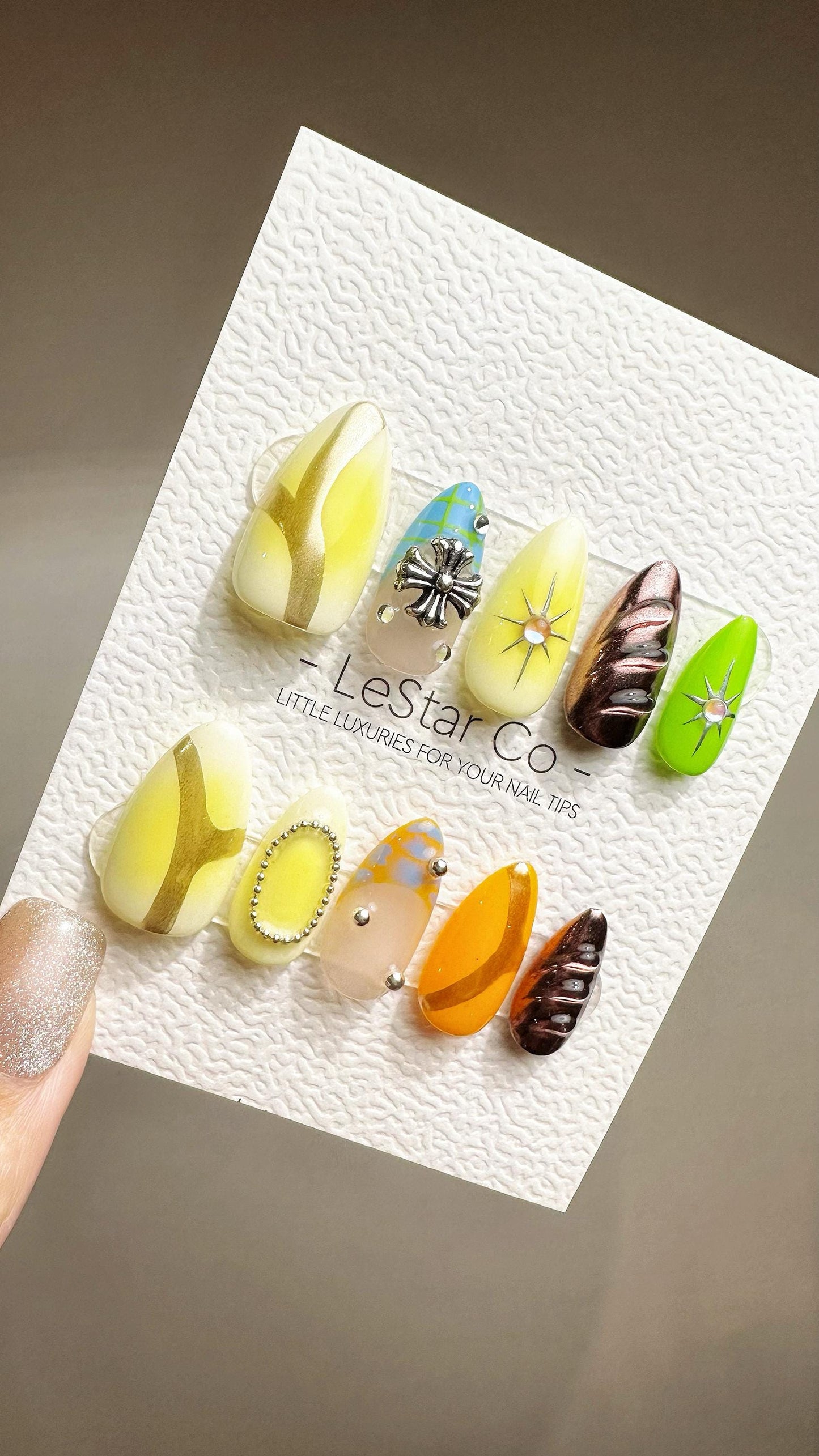 Reusable Tropical Mosaic| Premium Press on Nails Gel Hand Painted Pressons Customizable Gel Nail Artist faux nails ML802