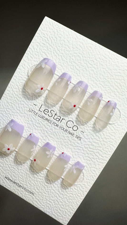 Reusable Lavender Blossom | Premium Press on Nails Gel Manicure Hand Painted Pressons Handmade Gel Nail Artist faux nails YR750