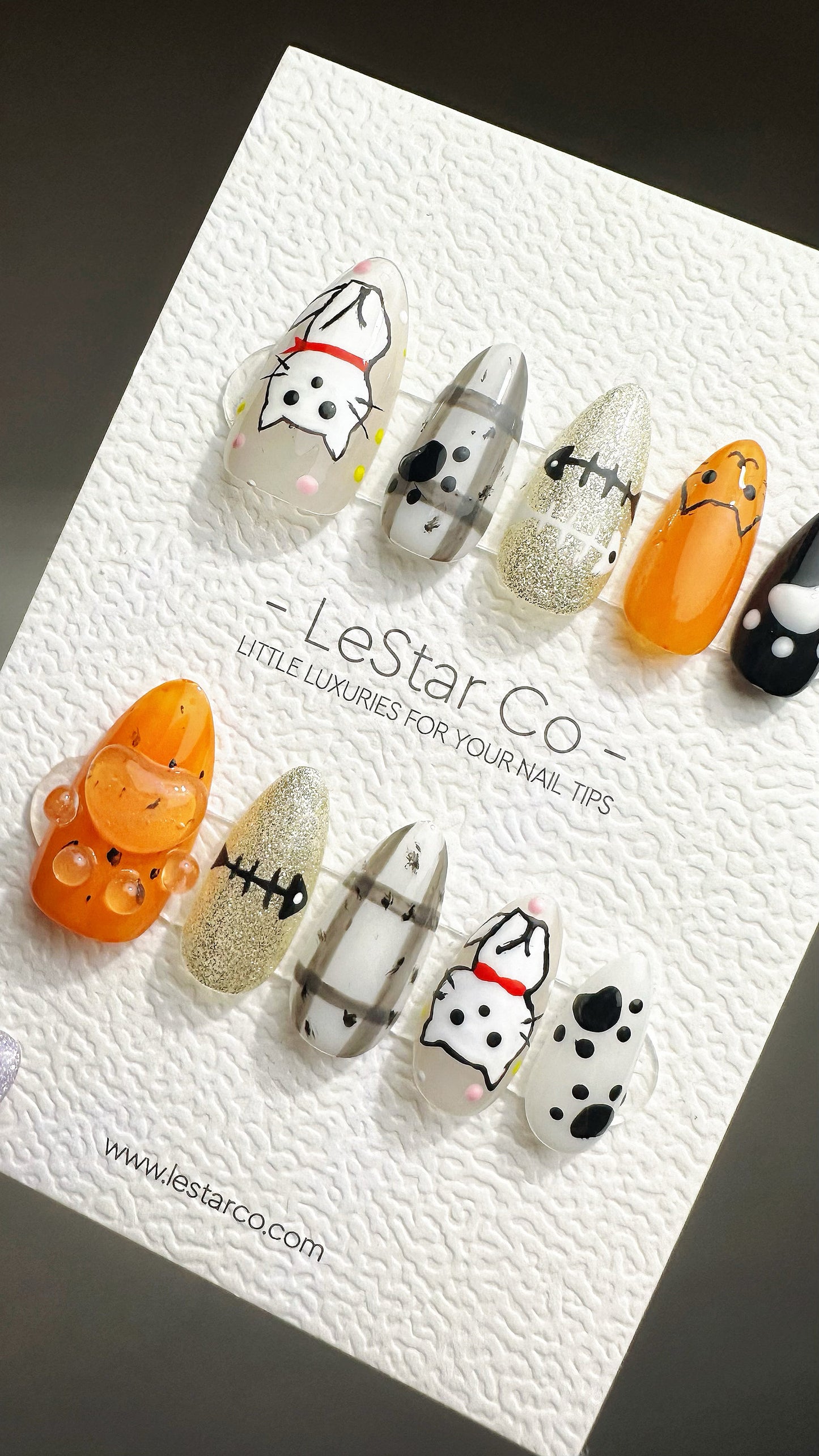 Reusable Haunted Pumpkin Paws| Premium Press on Nails Gel | Fake Nails | Cute Fun Colorful Gel Nail Artist faux nails YR744