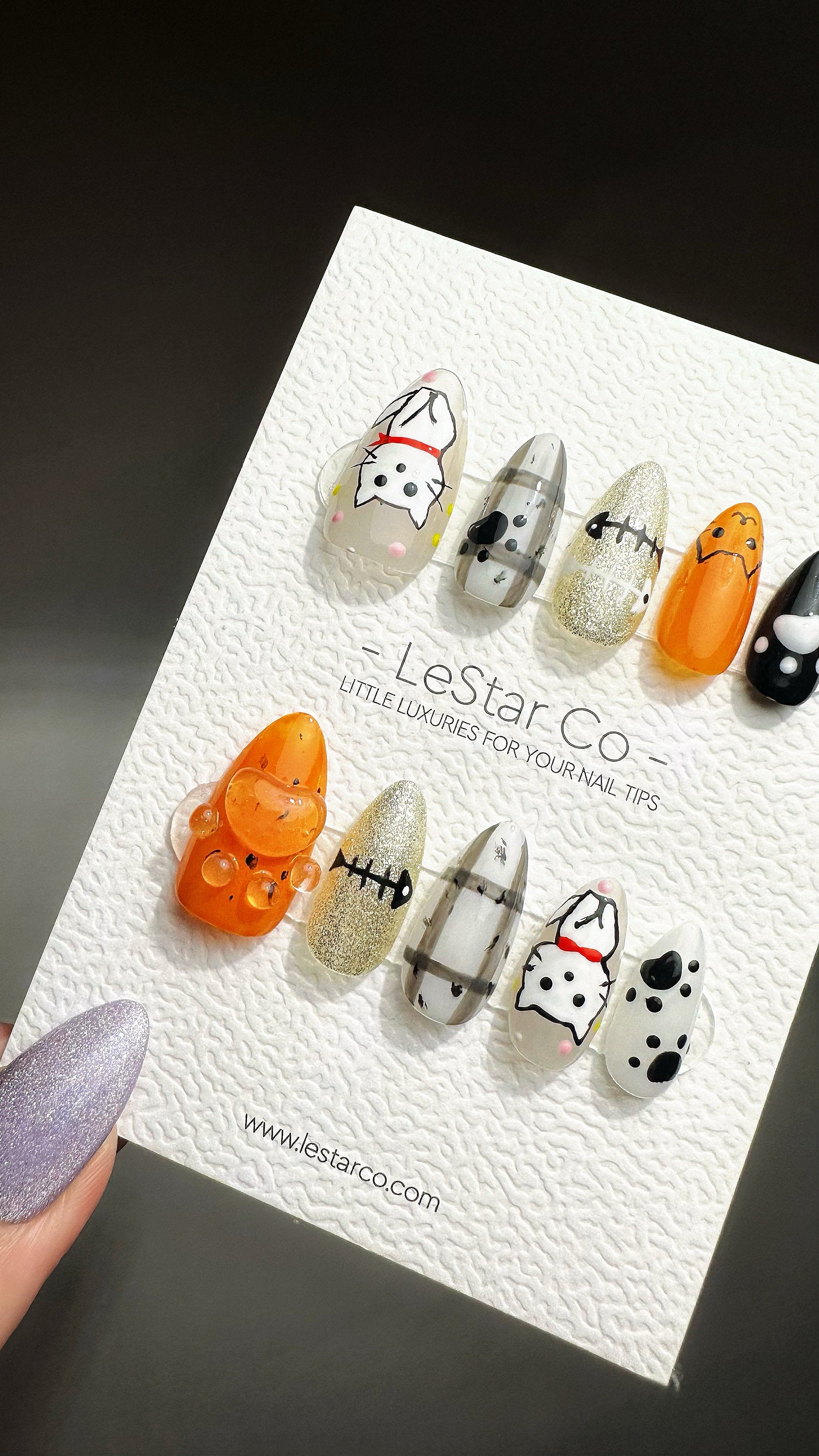 Reusable Haunted Pumpkin Paws| Premium Press on Nails Gel | Fake Nails | Cute Fun Colorful Gel Nail Artist faux nails YR744