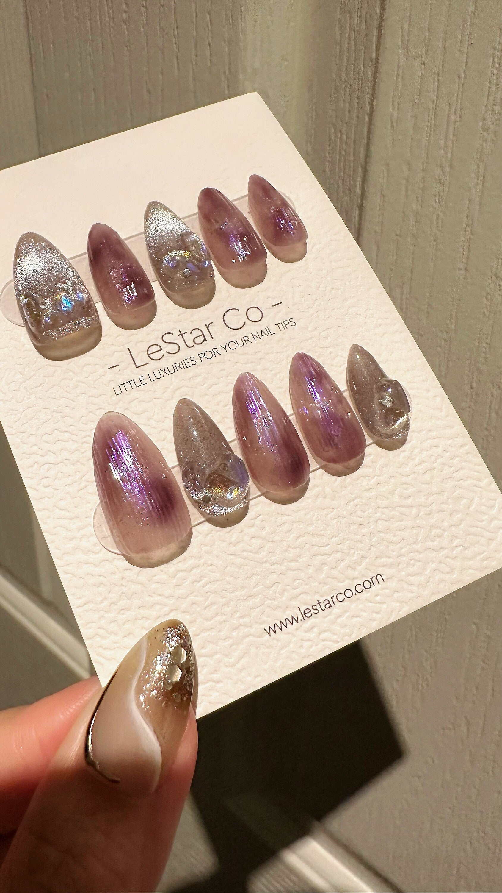 Reusable Mystic Amethyst Glow | Premium Press on Nails Gel Hand Painted Pressons Customizable Gel Nail faux nails QN757