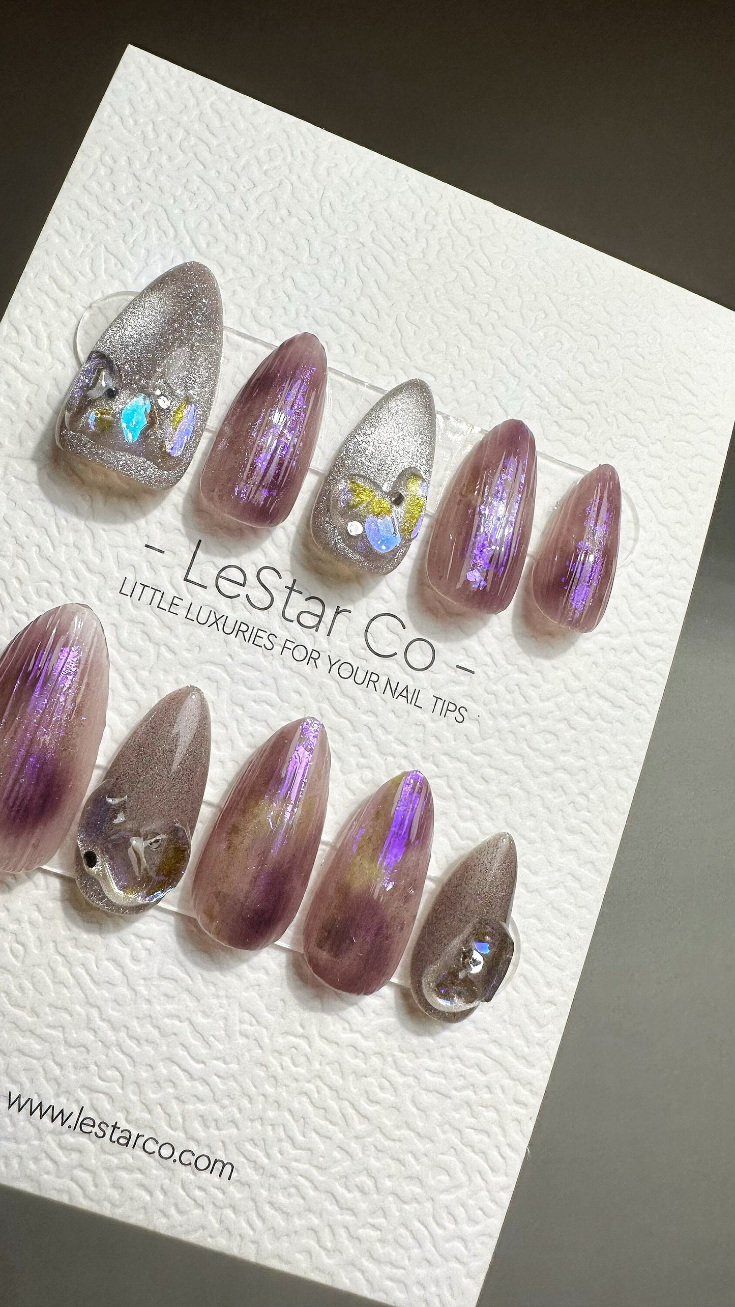 Reusable Mystic Amethyst Glow | Premium Press on Nails Gel Hand Painted Pressons Customizable Gel Nail faux nails QN757