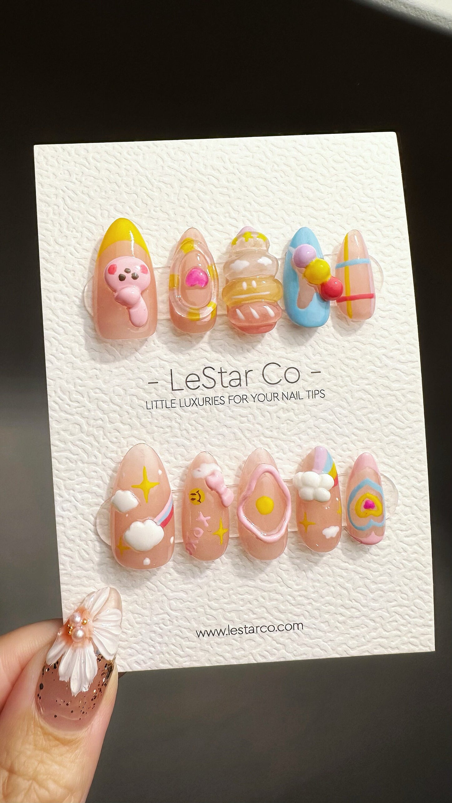 Reusable 3D Candy Bunny Cloud Dreams | Premium Press on Nails Gel Manicure | Fake Nails | Handmade | Artificial nails YR767