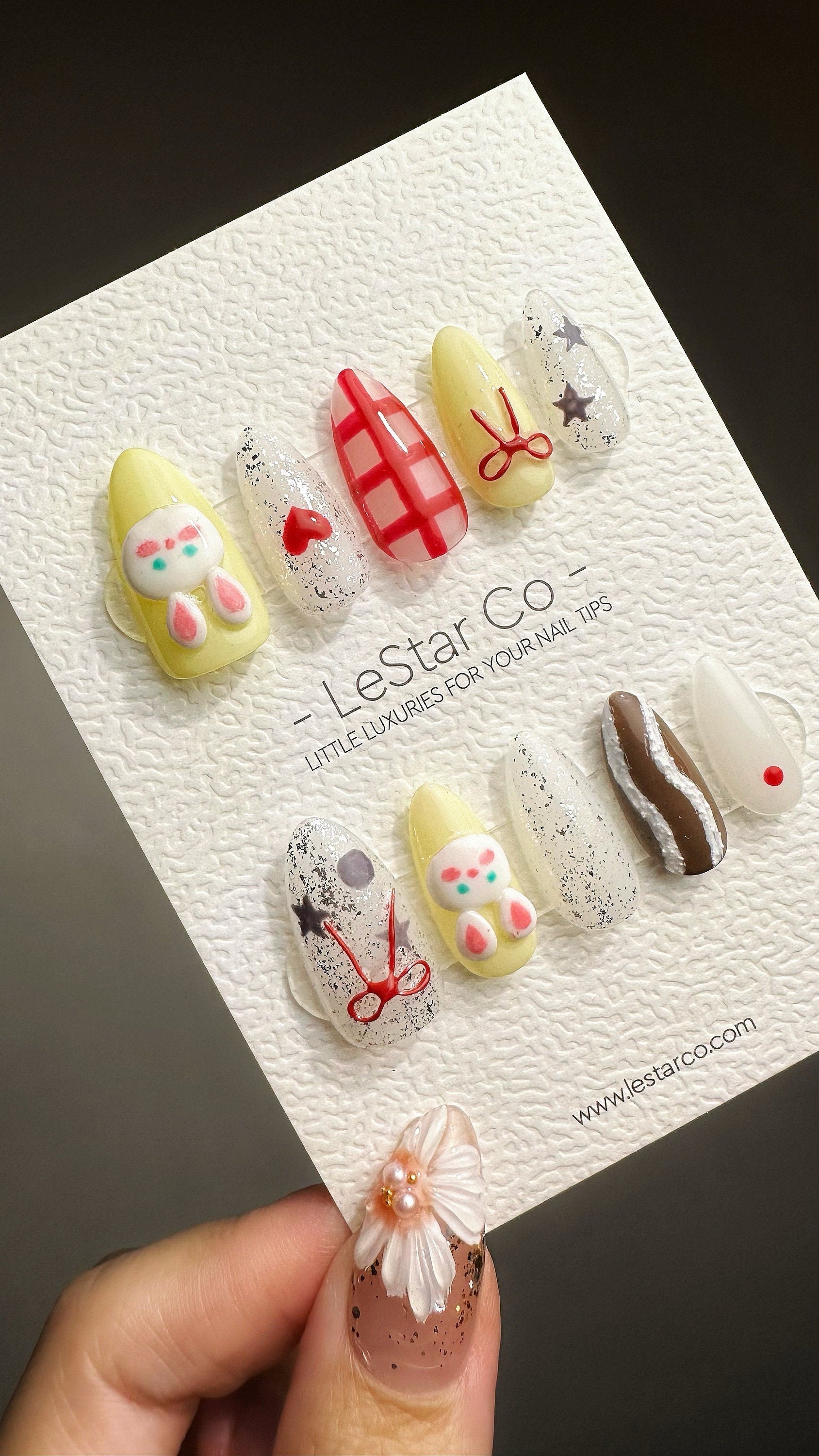 Reusable 3D Cute Bunny Ribbon | Premium Press on Nails Gel Manicure | Fake Nails | Handmade | Artificial nails YR768