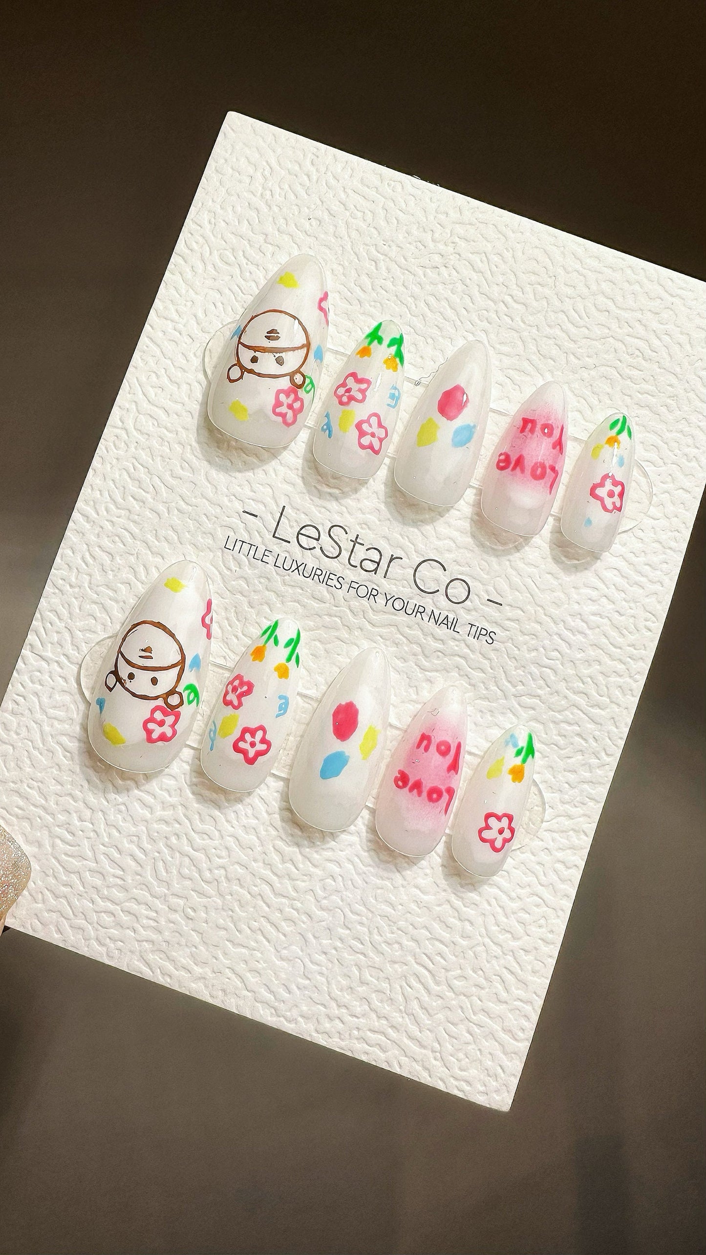 Reusable Cheerful Buddy | Premium Press on Nails Gel Manicure Hand Painted Pressons Handmade Gel Nail Artist faux nails YR773