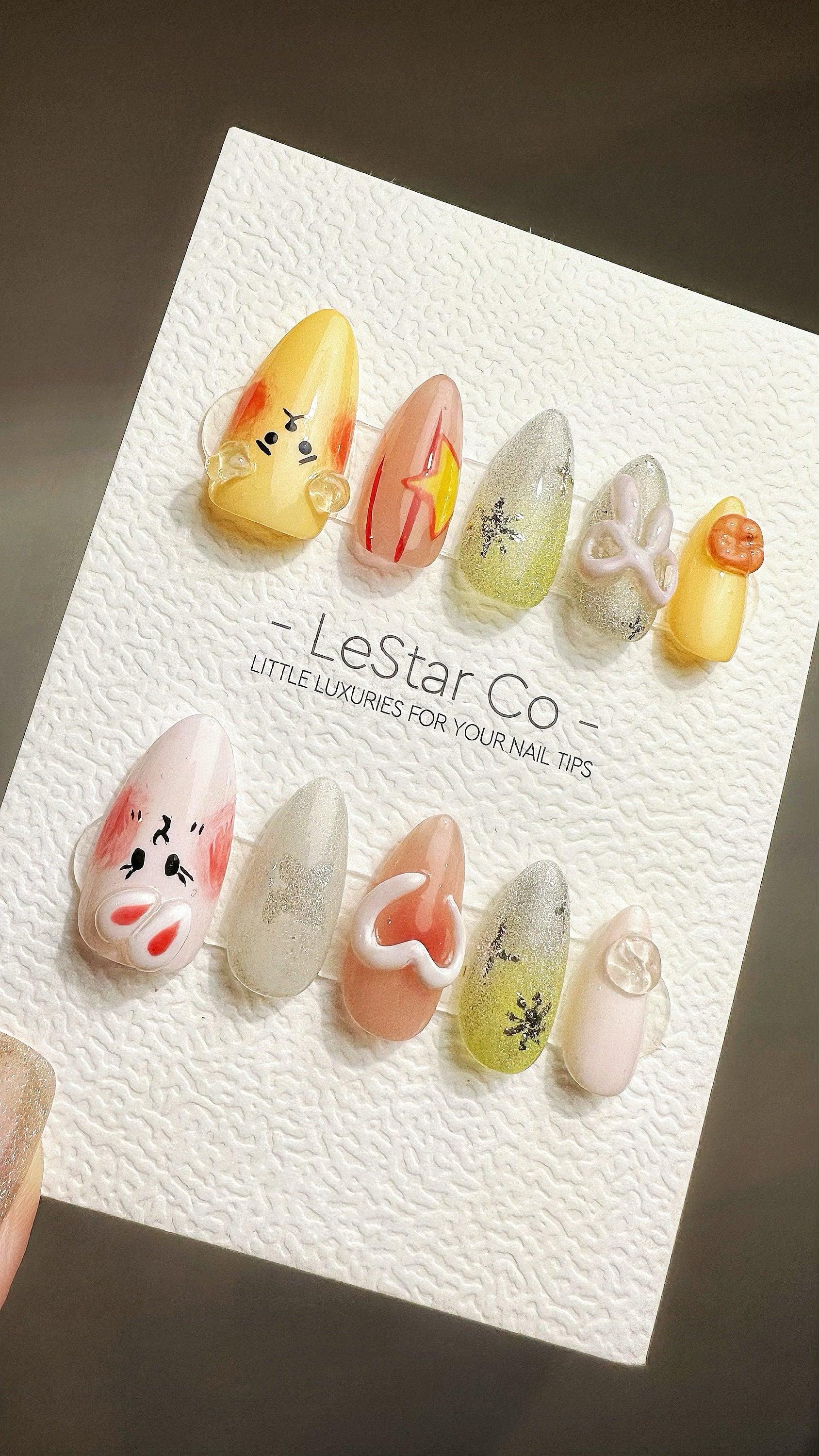 Reusable Playful Bunny Bear Frends| Premium Press on Nails Gel Hand Painted Pressons Customizable Gel Nail Artist faux nails YR775