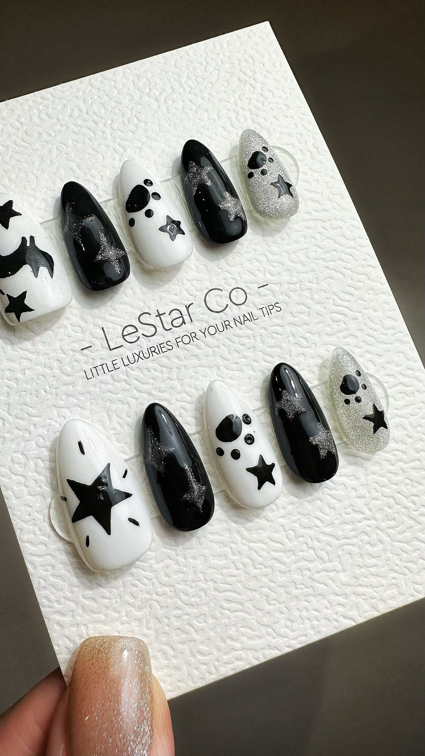 Reusable Stellar Chic | Premium Press on Nails Gel Manicure Hand Painted Pressons Handmade Gel Nail Artist faux nails YR777