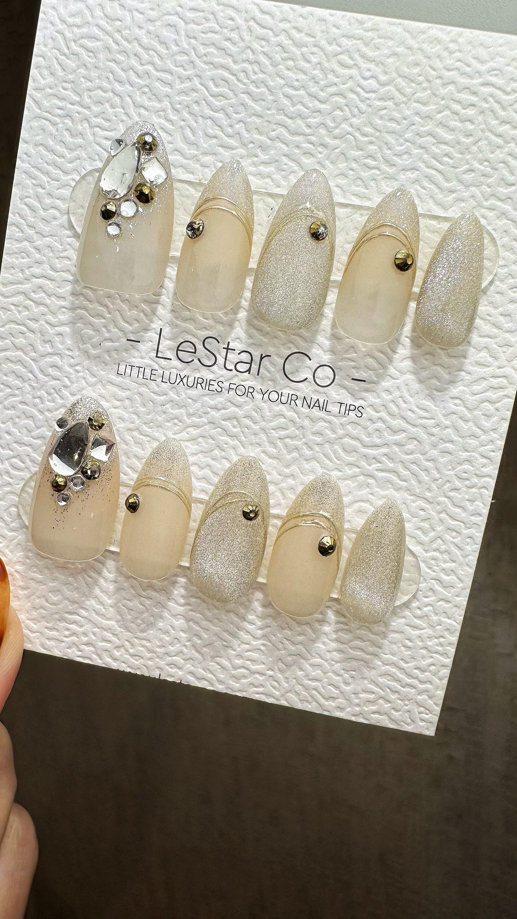 Reusable Dazzling Shine Cat Eye Effect| Premium Press on Nails Gel Hand Painted Pressons Customizable Gel Nail Artist faux nails ML805