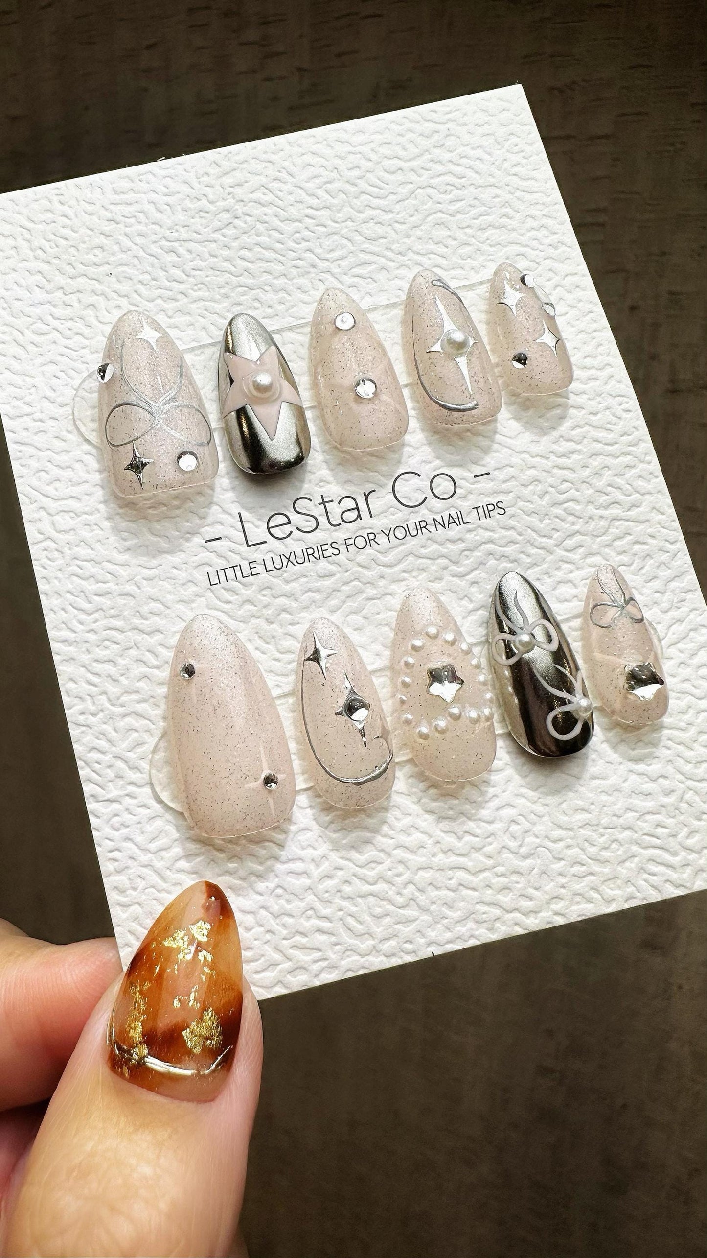 Reusable Twinkling Stellar | Premium Press on Nails Gel Hand Painted Pressons Customizable Gel Nail Artist faux nails ML807