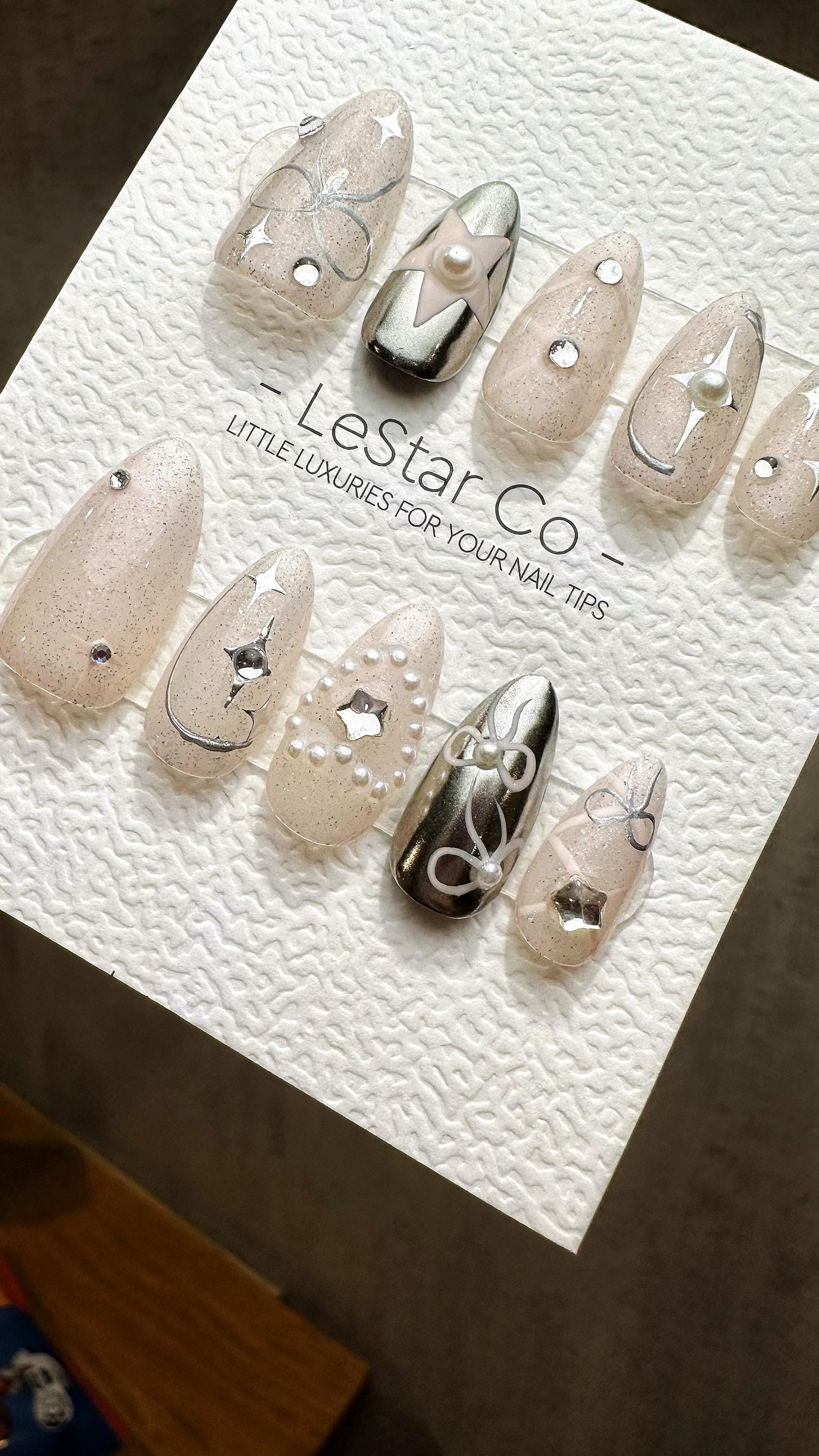 Reusable Twinkling Stellar | Premium Press on Nails Gel Hand Painted Pressons Customizable Gel Nail Artist faux nails ML807