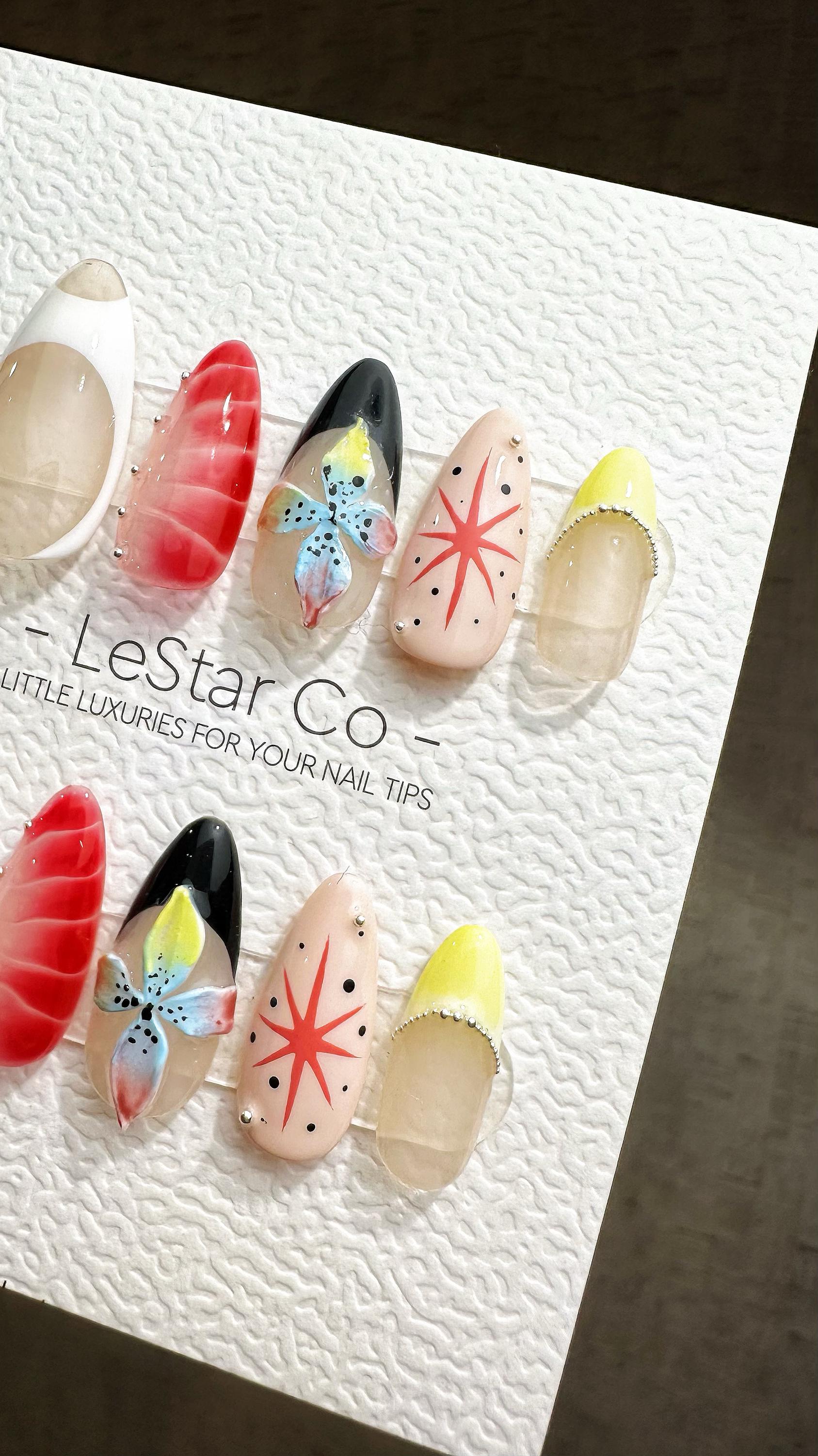 Reusable Tropical Floral | Premium Press on Nails Gel Hand Painted Pressons Customizable Gel Nail Artist faux nails ML808