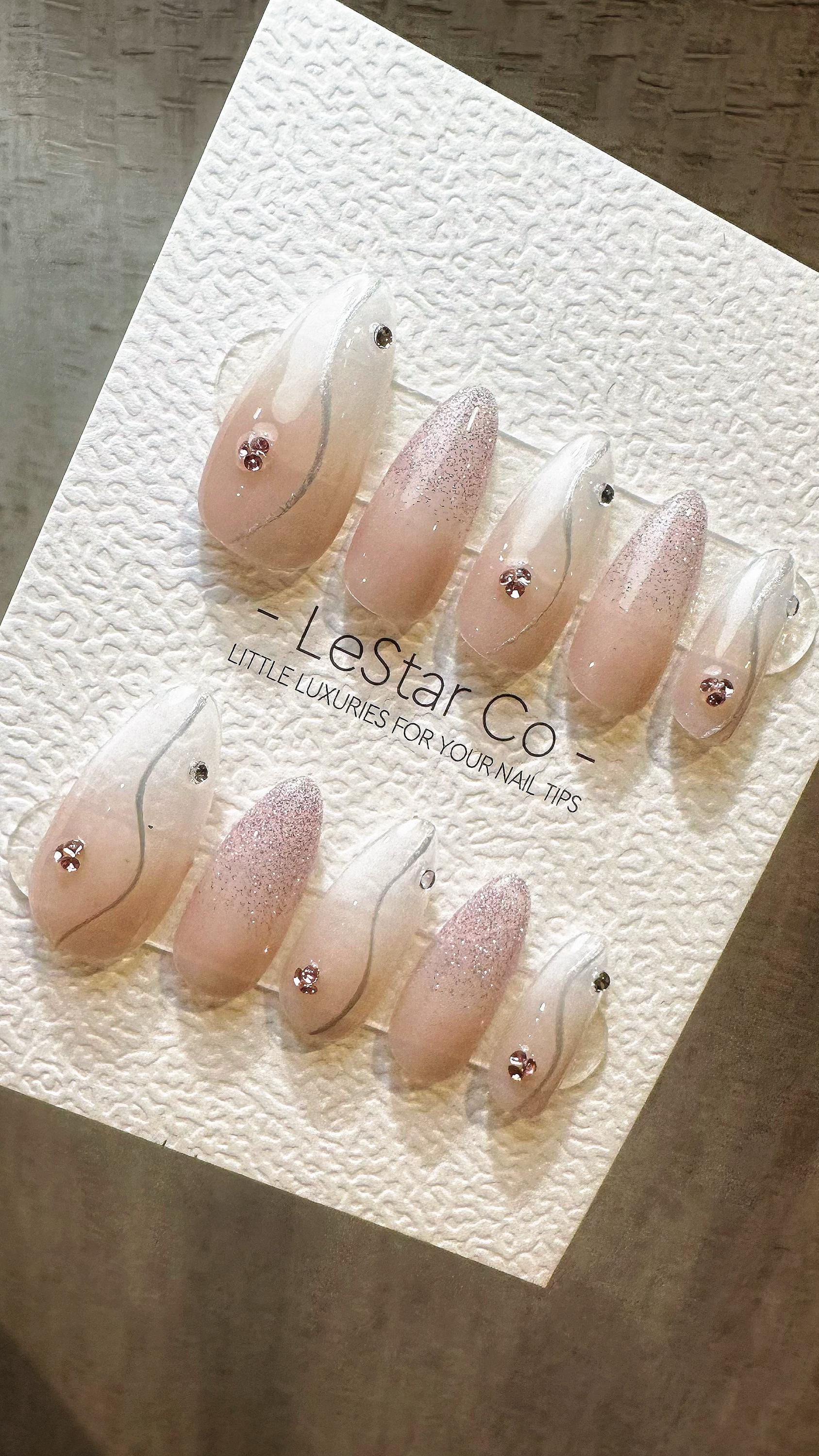 Reusable Rose Quartz| Premium Press on Nails Gel Hand Painted Pressons Customizable Gel Nail Artist faux nails TMR812