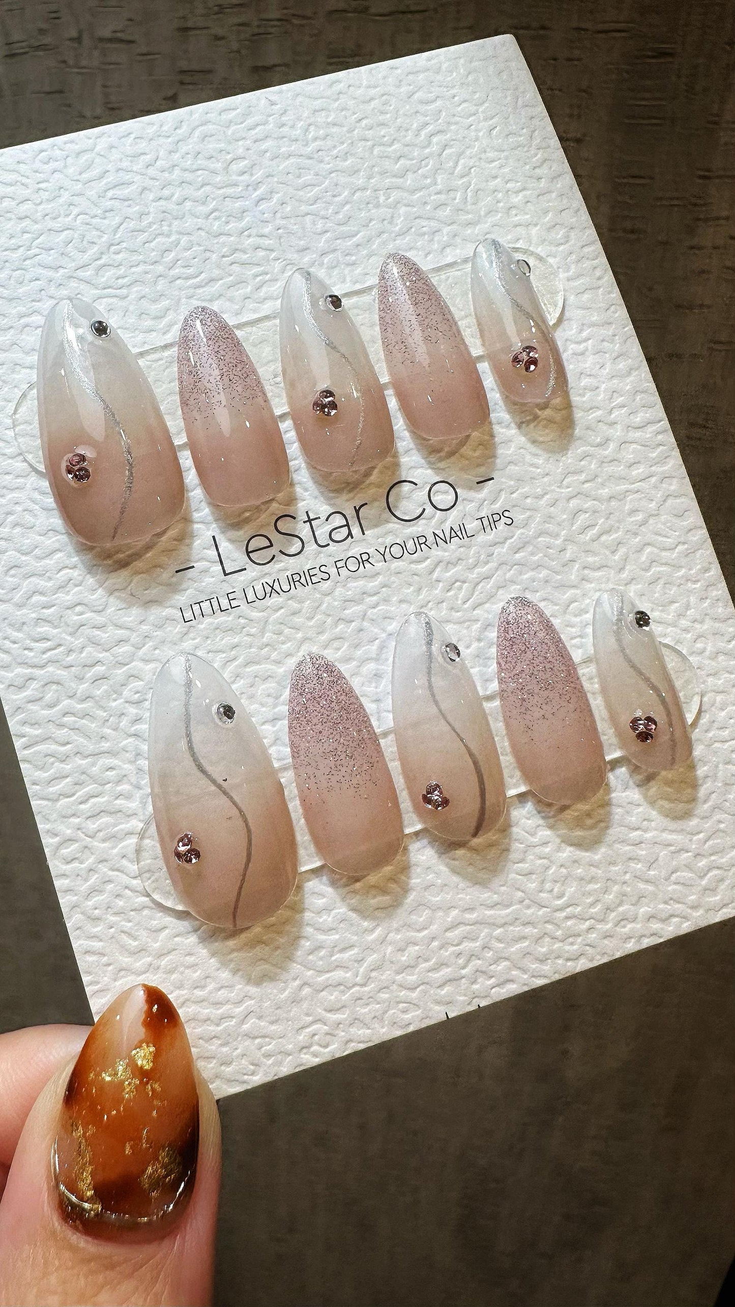 Reusable Rose Quartz| Premium Press on Nails Gel Hand Painted Pressons Customizable Gel Nail Artist faux nails TMR812