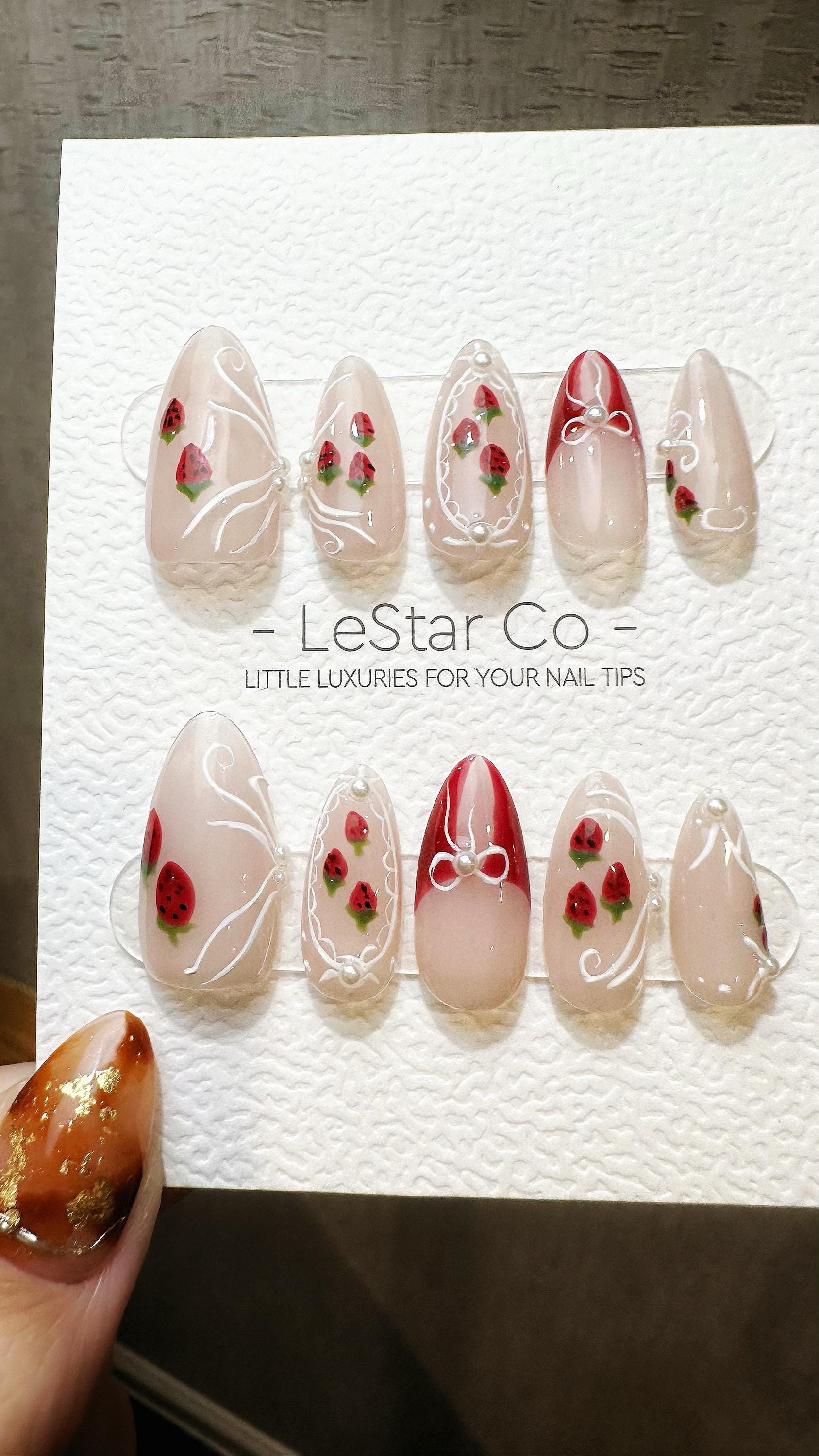 Reusable Pearl Rose Cat Eye Effect | Premium Press on Nails Gel Hand Painted Pressons Customizable Gel Nail Artist faux nails TMR814