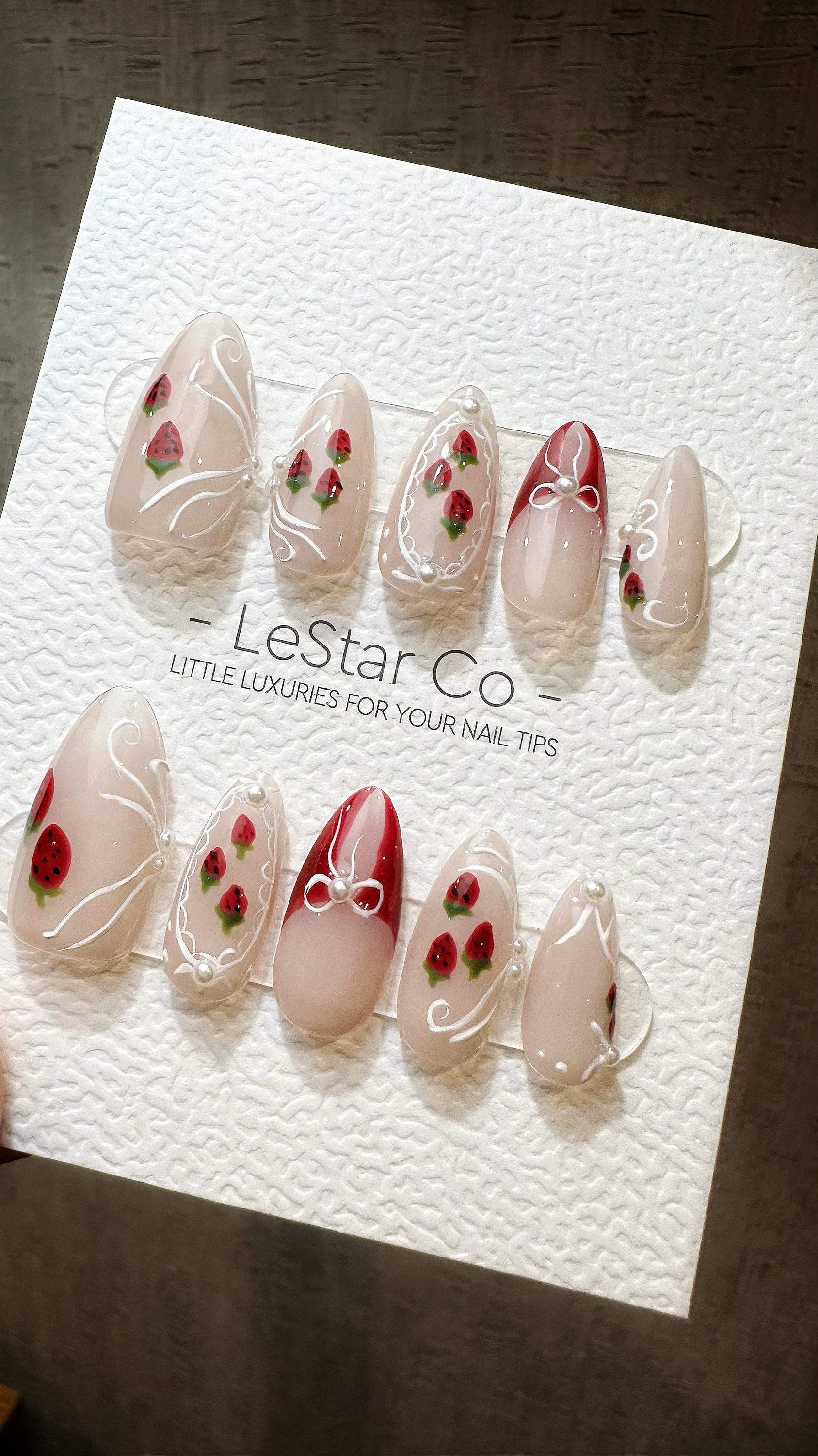 Reusable Pearl Rose Cat Eye Effect | Premium Press on Nails Gel Hand Painted Pressons Customizable Gel Nail Artist faux nails TMR814