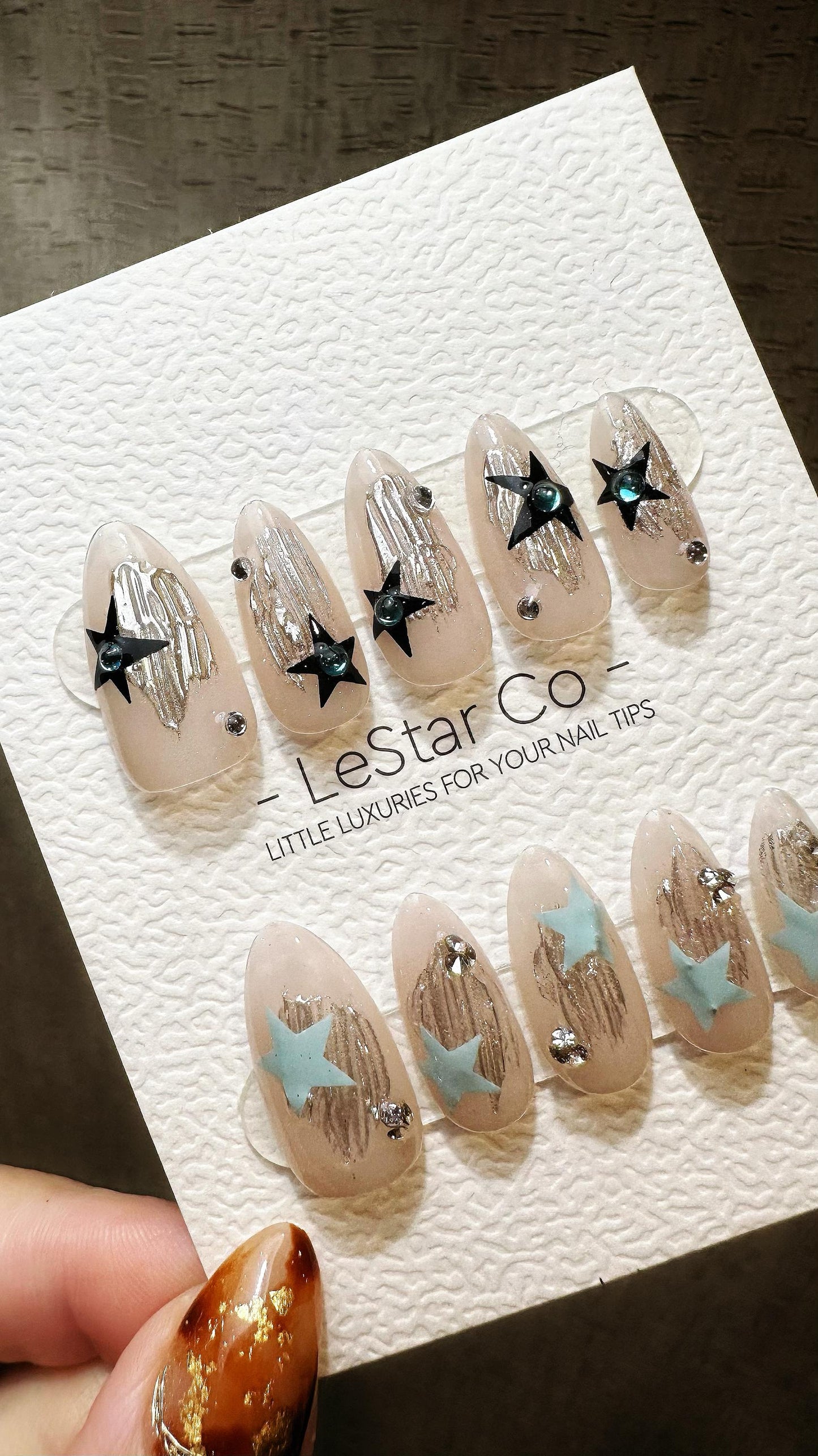 Reusable Stellar Nightscape| Premium Press on Nails Gel Hand Painted Pressons Customizable Gel Nail Artist faux nails TMR817