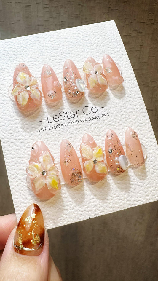 Reusable Crystal Blossom| Premium Press on Nails Gel Hand Painted Pressons Customizable Gel Nail Artist faux nails WY823