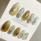 Reusable Golden Luxe Waterscape Cat Eye Effect| Premium Press on Nails Gel Hand Painted Pressons Customizable Gel Nail faux nails TMR786