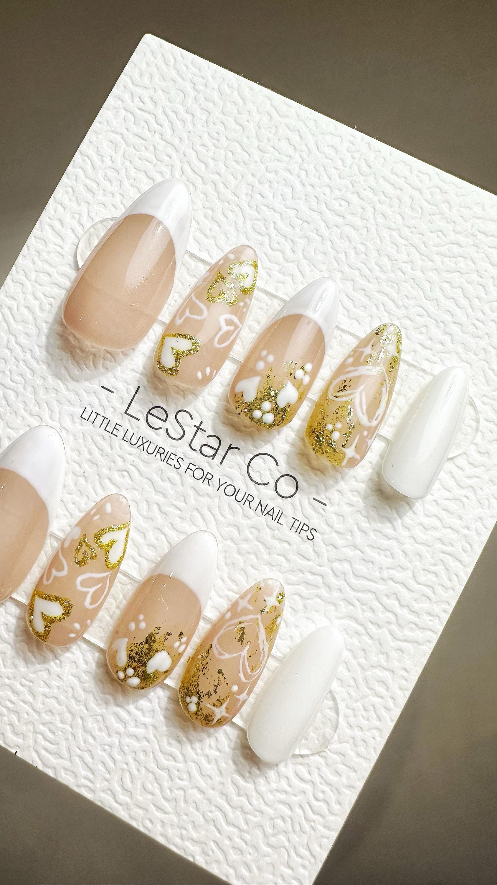 Reusable Golden Whispers French Tip | Premium Press on Nails Gel | Fake Nails | Cute Fun Colorful Gel Nail faux nails YR790