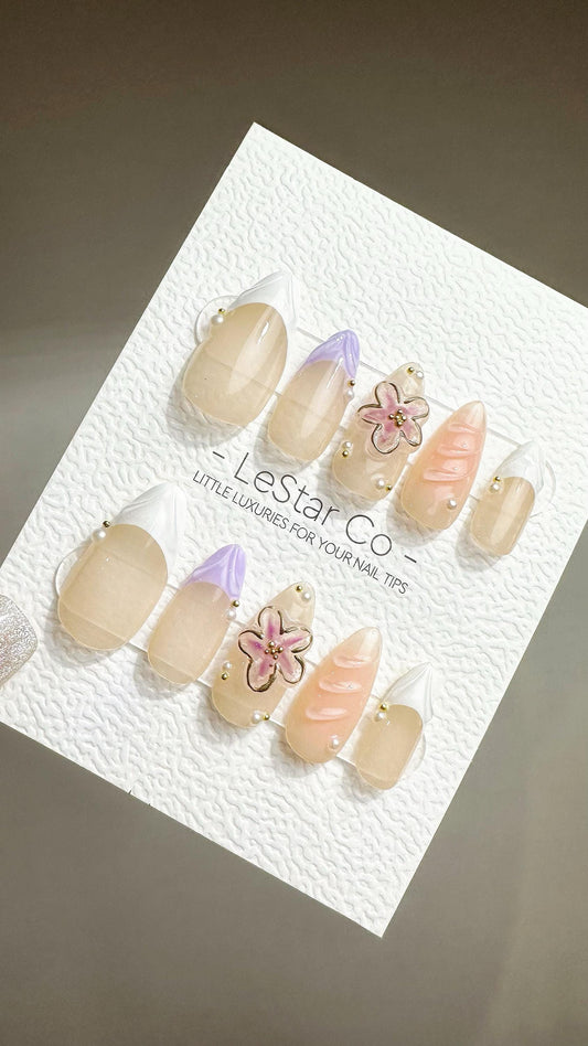 Reusable Serene Floral Glow | Premium Press on Nails Gel Hand Painted Pressons Customizable Gel Nail Artist faux nails ML793