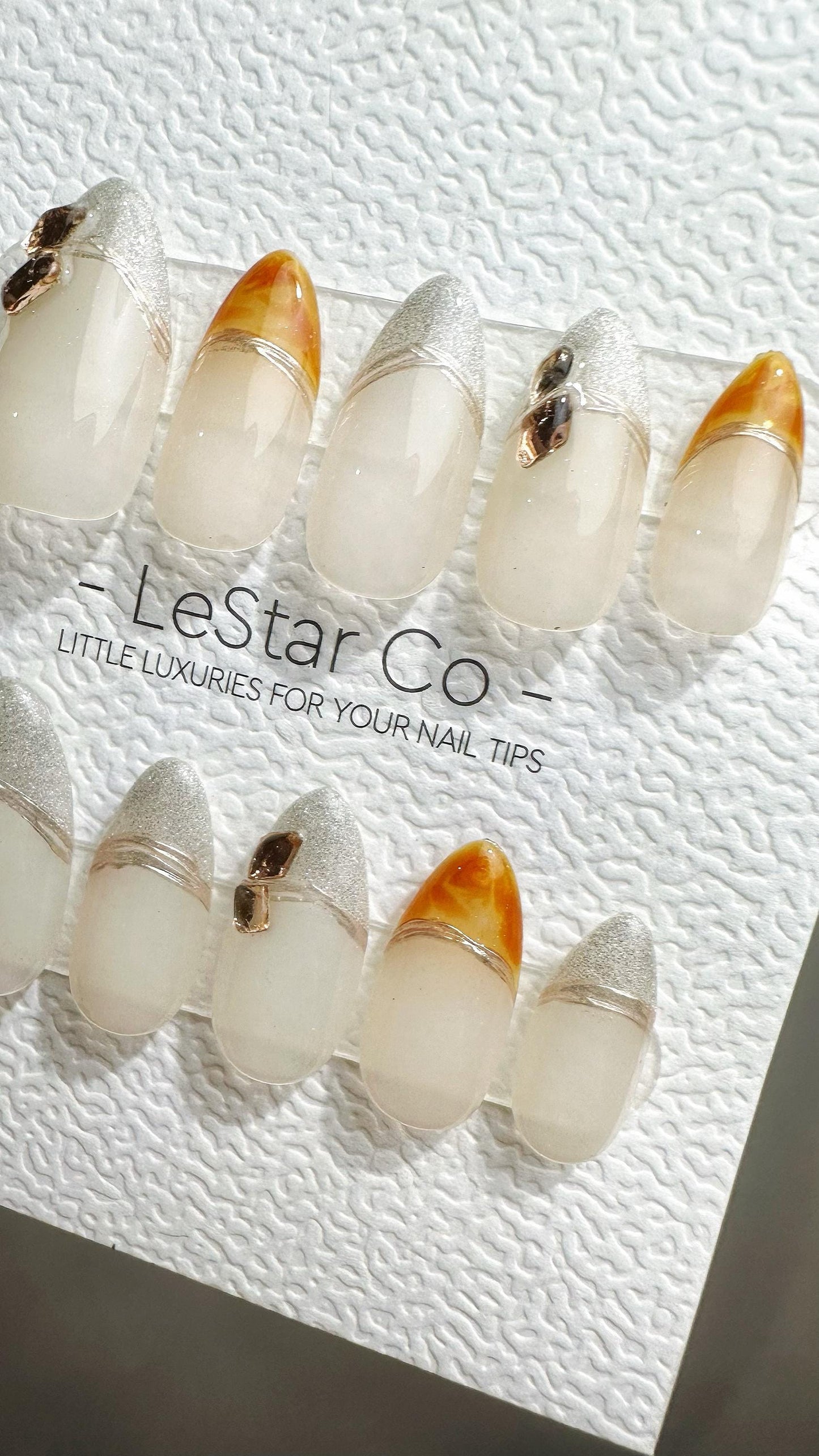 Reusable Crystalized Chic French Tip | Premium Press on Nails Gel Hand Painted Pressons Customizable Gel Nail Artist faux nails ML796