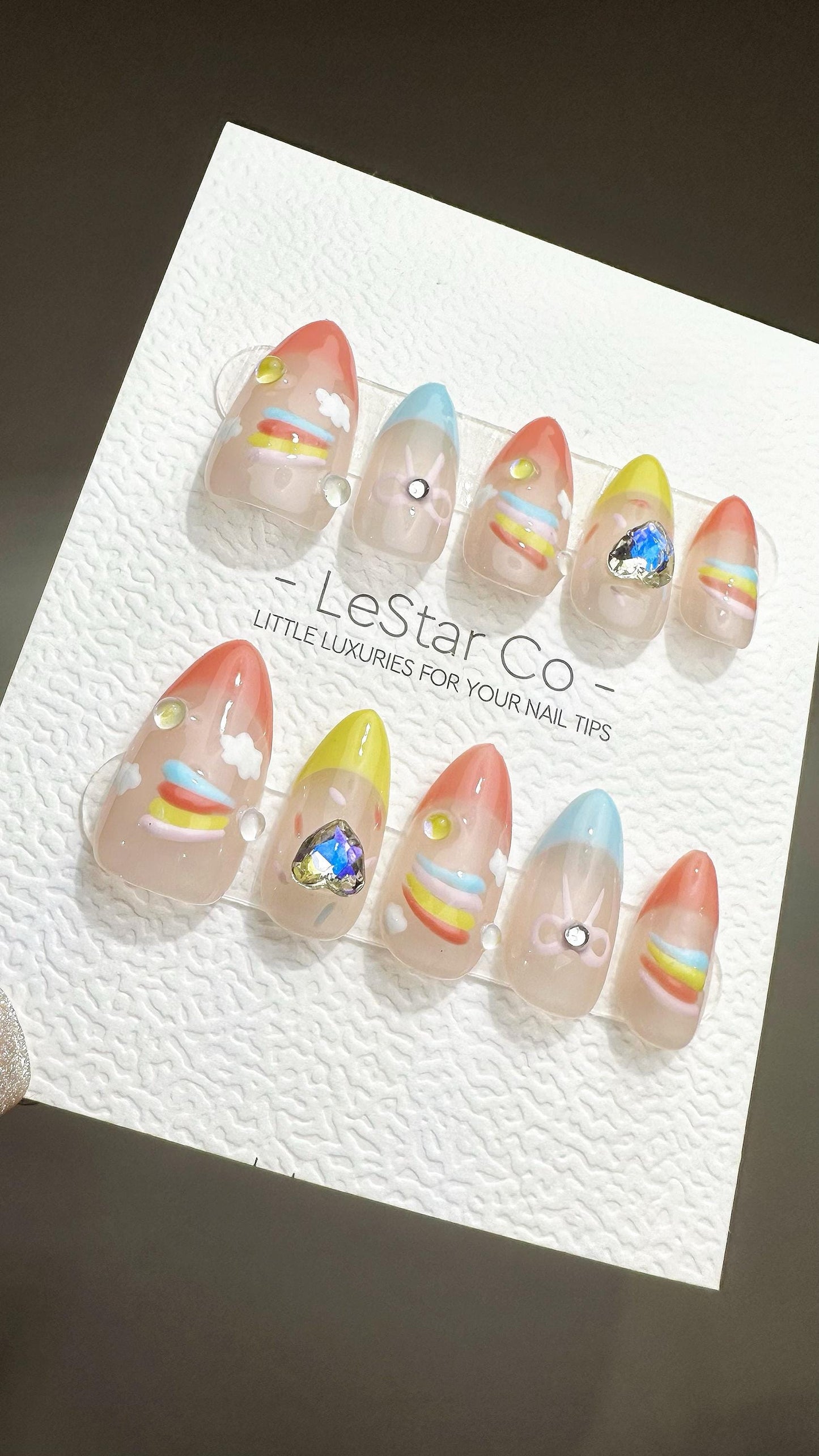 Reusable Rainbow Dreams French Tip| Premium Press on Nails Gel Hand Painted Pressons Customizable Gel Nail Artist faux nails ML799