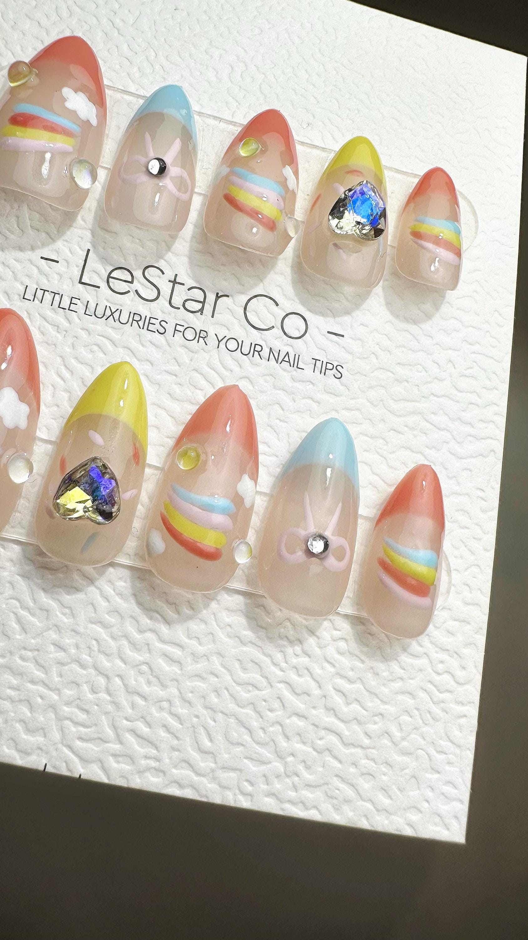 Reusable Rainbow Dreams French Tip| Premium Press on Nails Gel Hand Painted Pressons Customizable Gel Nail Artist faux nails ML799