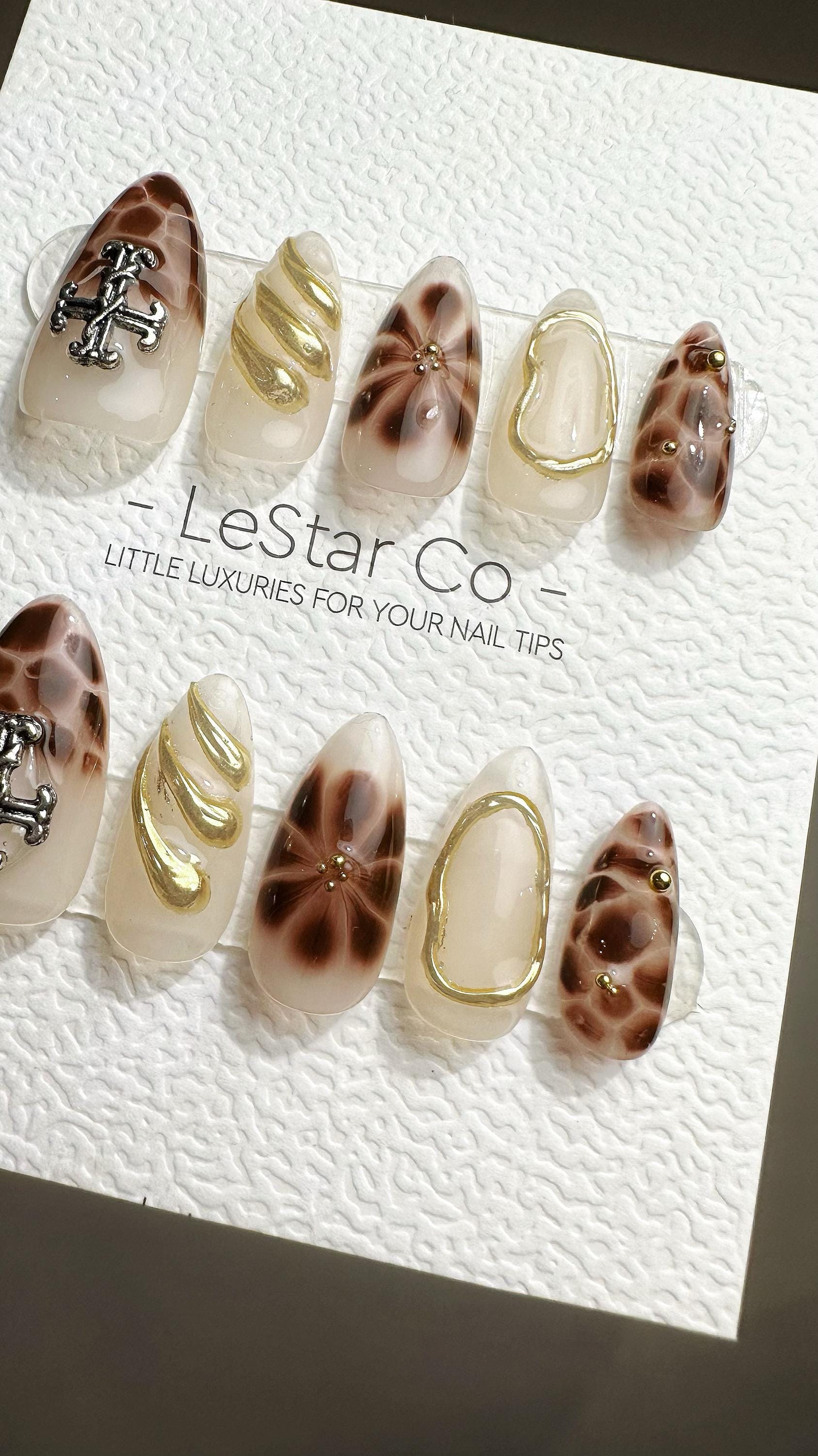 Reusable Earthy Luxe | Premium Press on Nails Gel Hand Painted Pressons Customizable Gel Nail Artist faux nails ML800