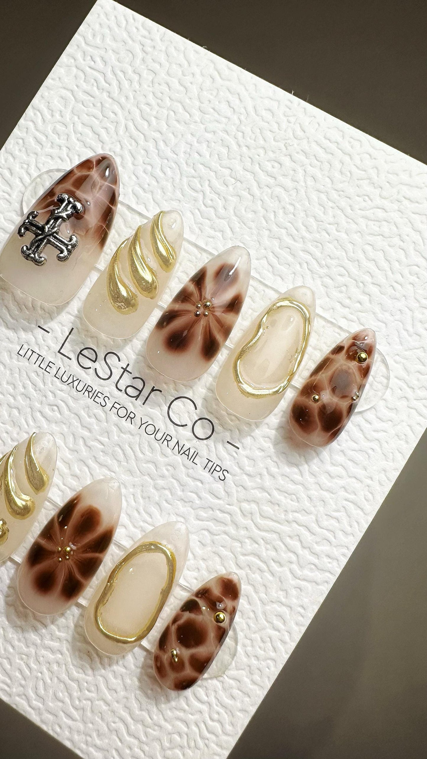 Reusable Earthy Luxe | Premium Press on Nails Gel Hand Painted Pressons Customizable Gel Nail Artist faux nails ML800