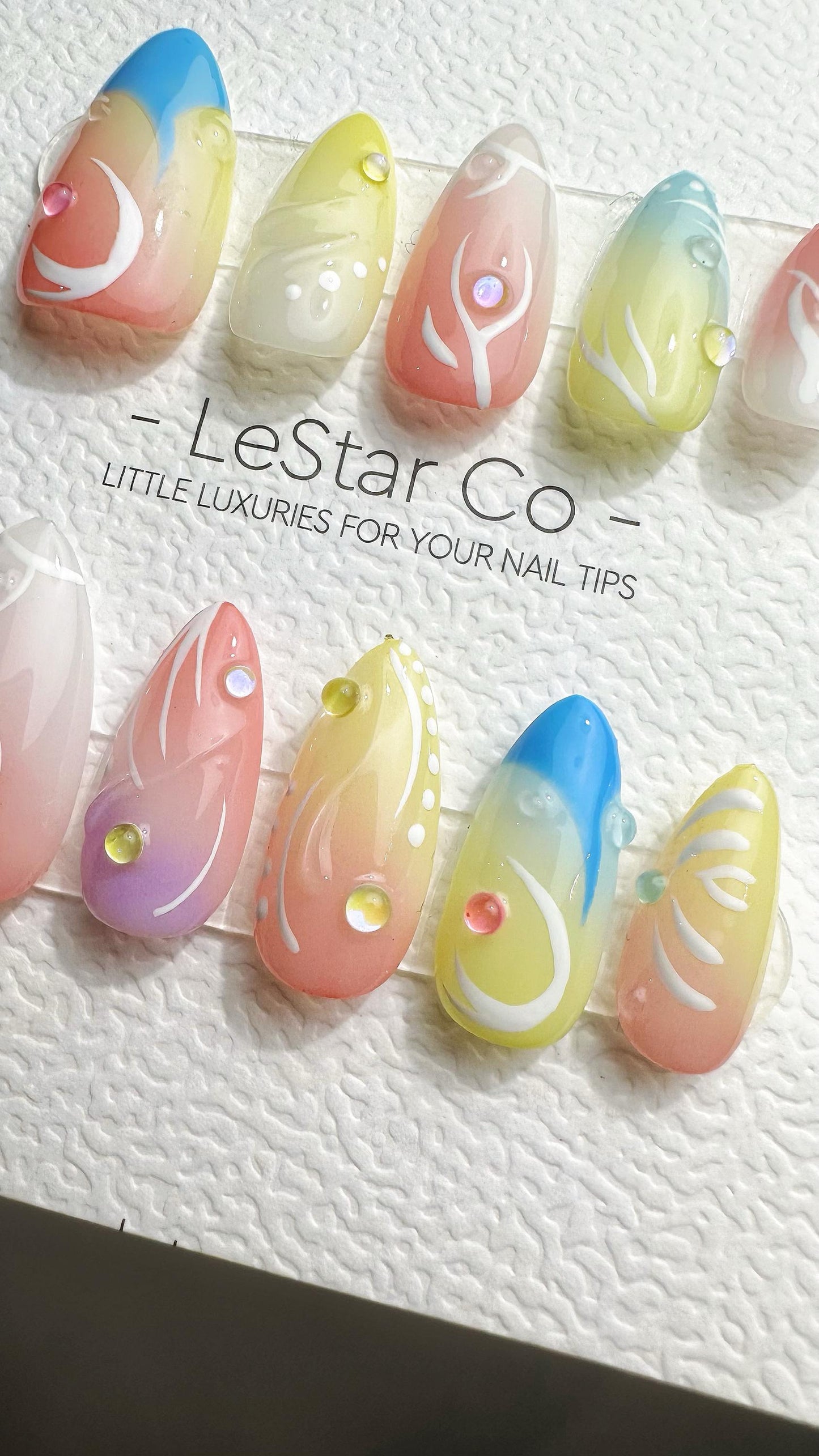 Reusable Tropical Breeze| Premium Press on Nails Gel Hand Painted Pressons Customizable Gel Nail Artist faux nails ML801