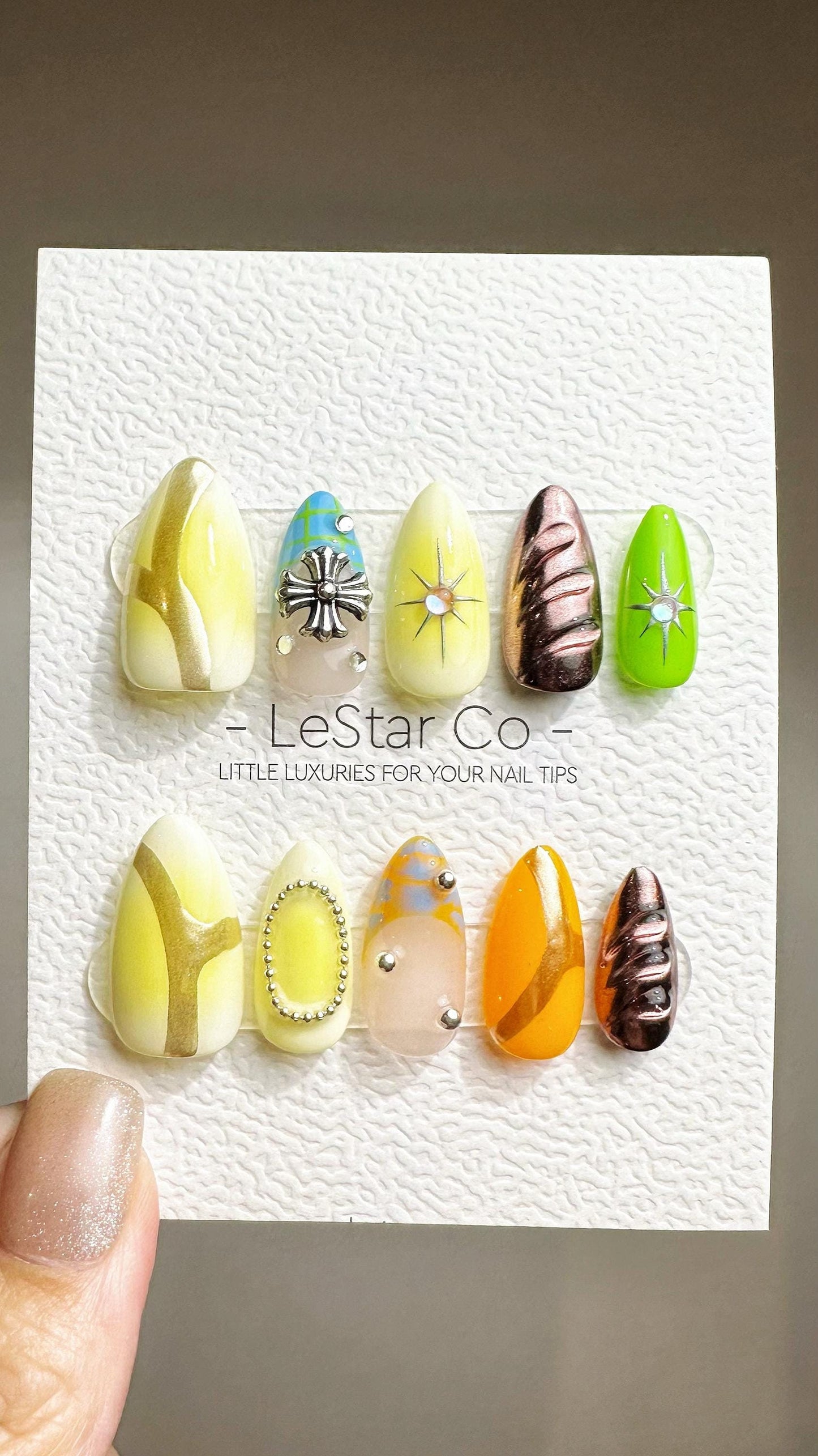 Reusable Tropical Mosaic| Premium Press on Nails Gel Hand Painted Pressons Customizable Gel Nail Artist faux nails ML802