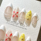 Reusable Sunshine Blossoms French Tip| Premium Press on Nails Gel Hand Painted Pressons Customizable Gel Nail Artist faux nails ML810